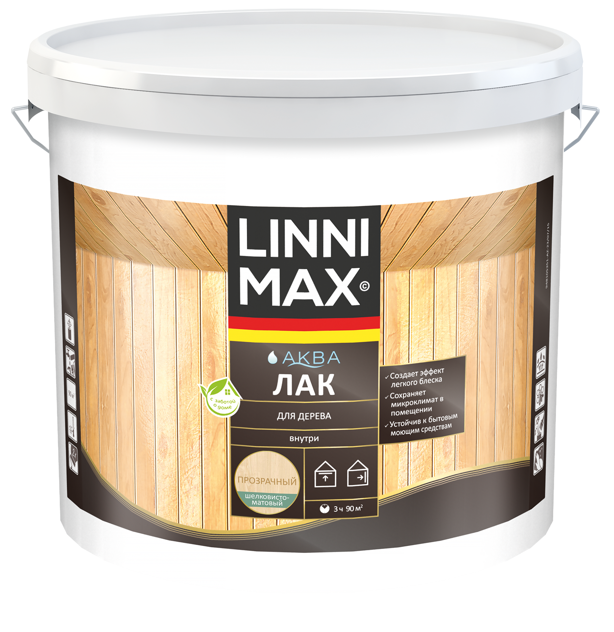 Изображение товара Водно-дисперсионный матовый лак для дерева 9 л LINNIMAX Аква Лак