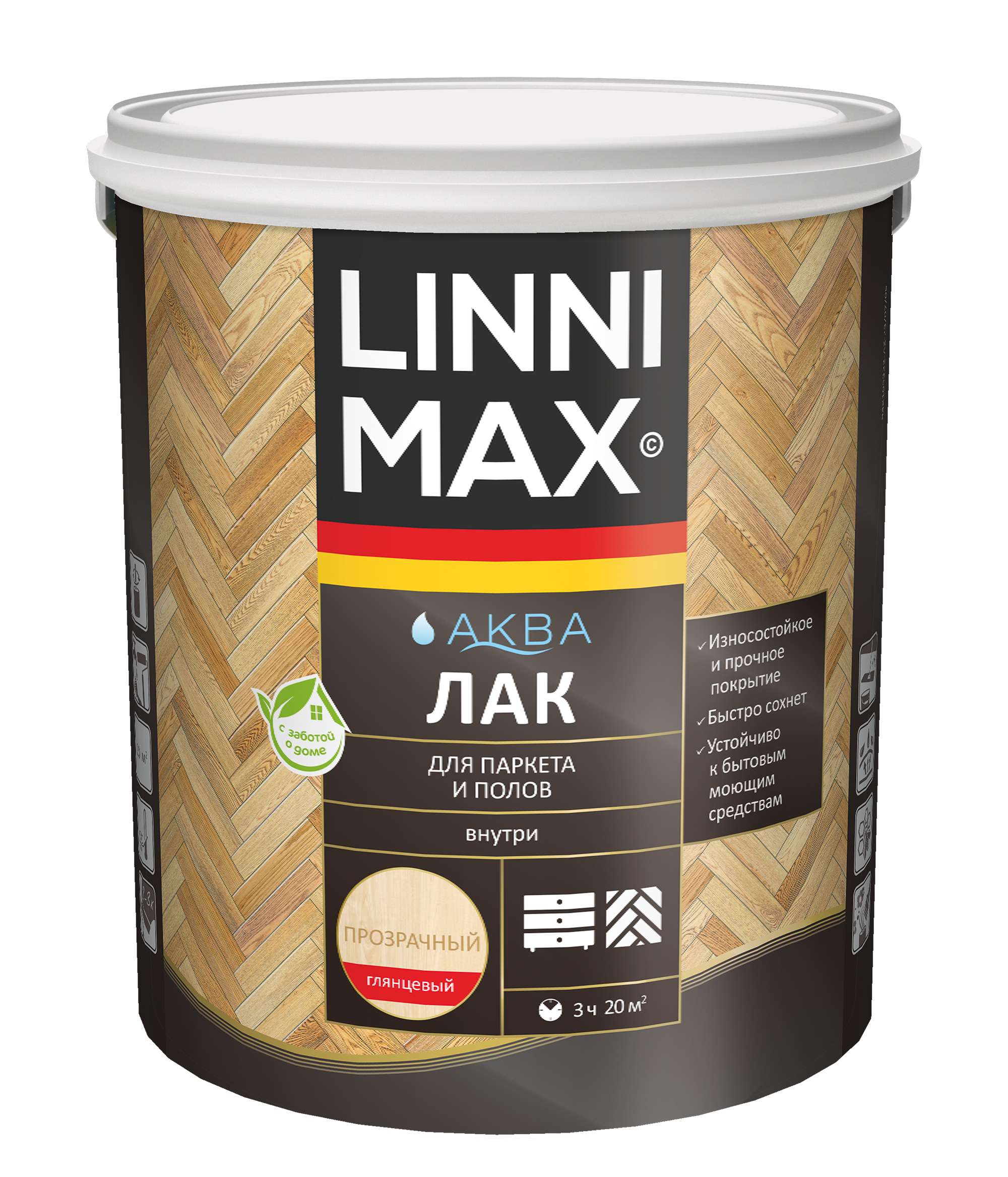 Изображение товара Лак водно-дисперсионный LINNIMAX Аква Лак для паркета и полов глянцевый 2,5 л