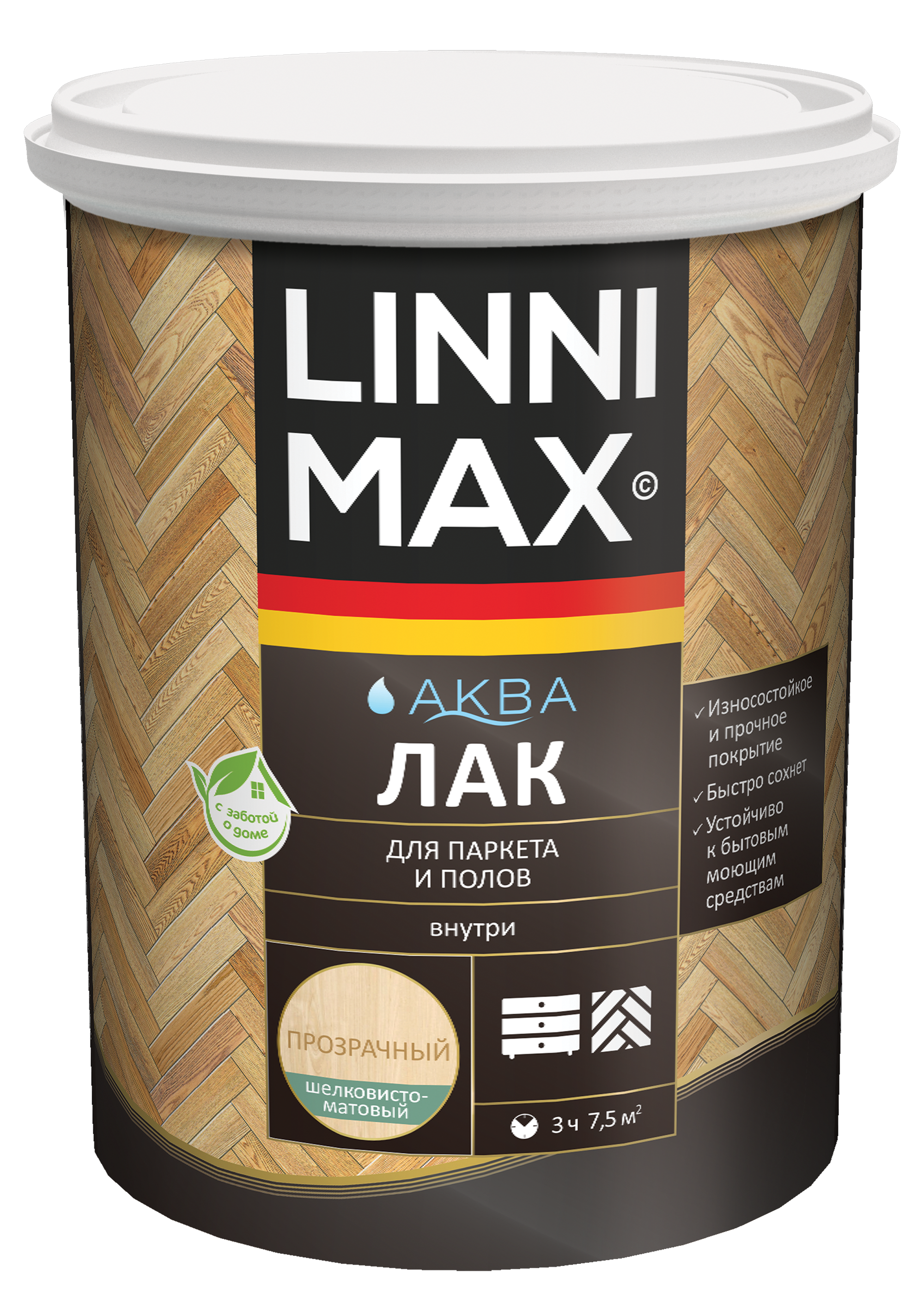 Изображение товара Водно-дисперсионный лак LINNIMAX Аква для паркета и полов матовый 0,9 л