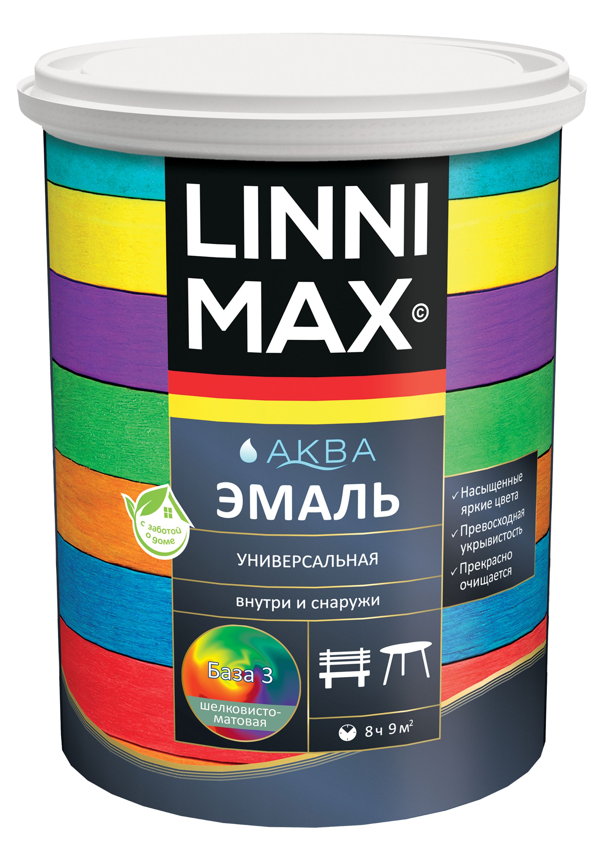 Изображение товара Эмаль водно-дисперсионная LINNIMAX Аква шелковисто-матовая 0,85 л для мебели и деревянных поверхнос