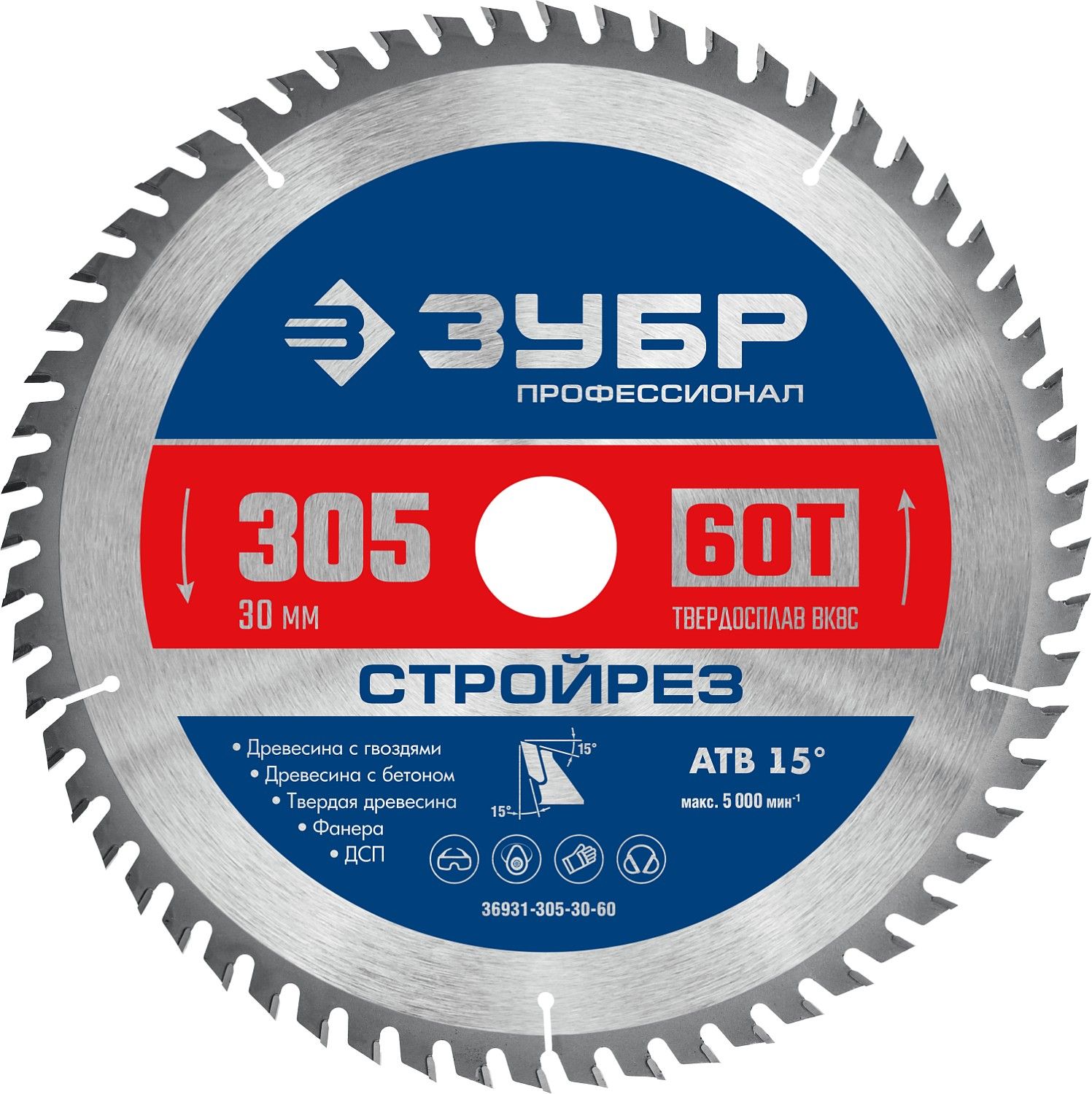Изображение товара Зубр стройрез 305х30 мм 60т, диск пильный по строительной древесине
