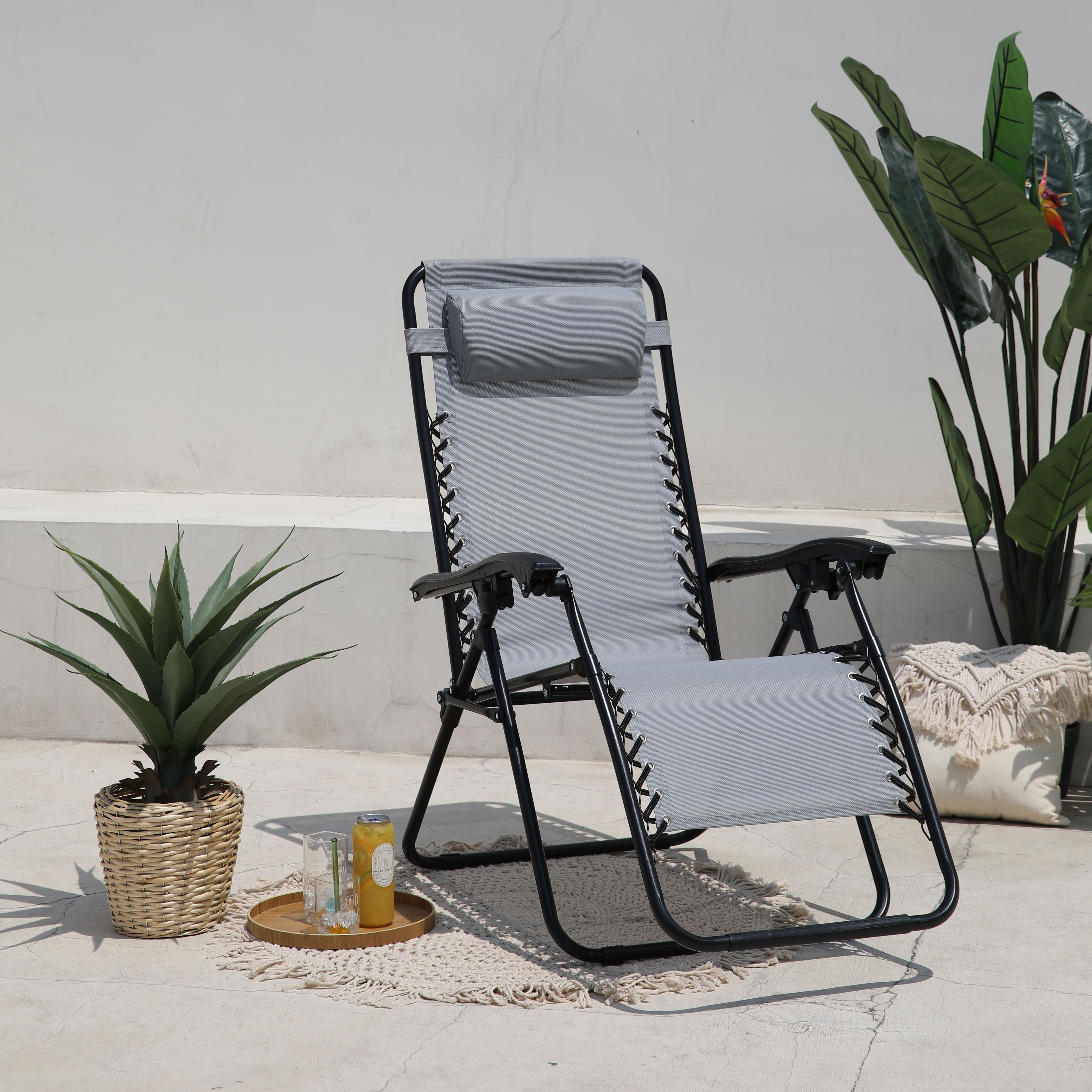 Изображение товара Стальное складное садовое кресло Relax текстилен серый для отдыха и уличной мебели