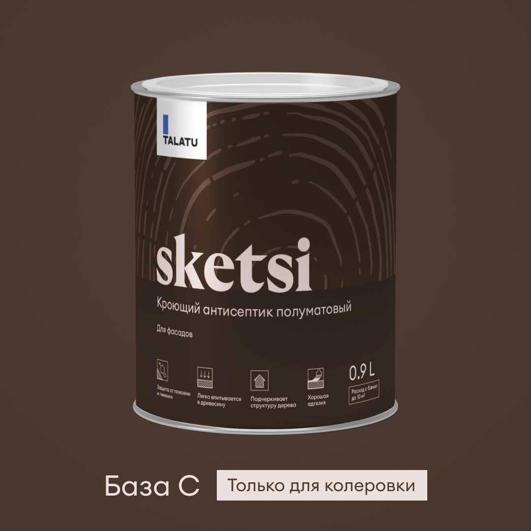 Изображение товара Кроющий антисептик полуматовый TALATU SKETSI база 0,9 л для деревянных наружных поверхностей