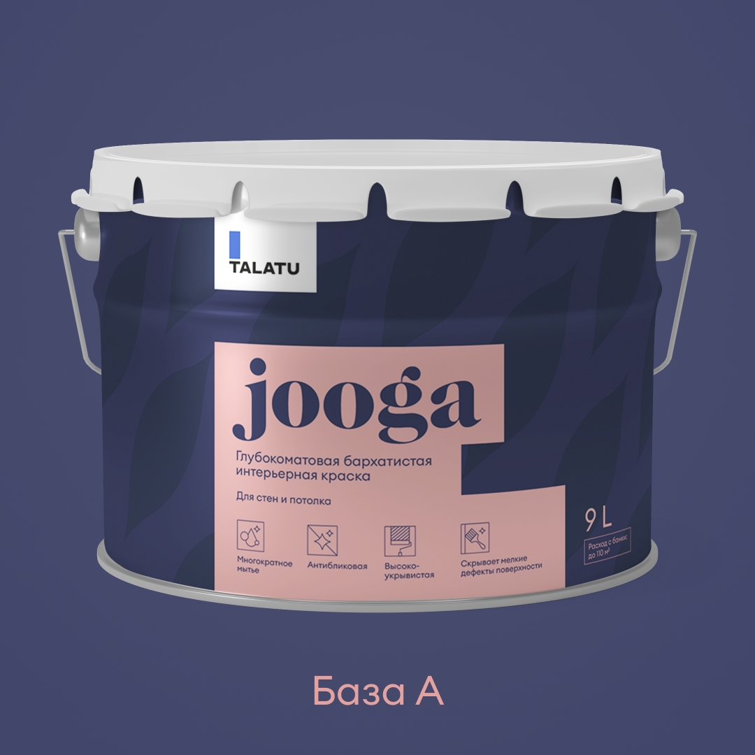 Изображение товара Краска для стен и потолков глубокоматовая TALATU JOOGA БАЗА A 9 л интерьерная