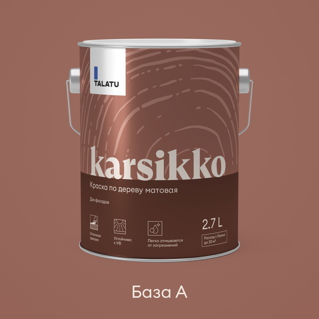 Изображение товара Краска по дереву матовая TALATU KARSIKKO БАЗА A 2.7 л для наружных работ
