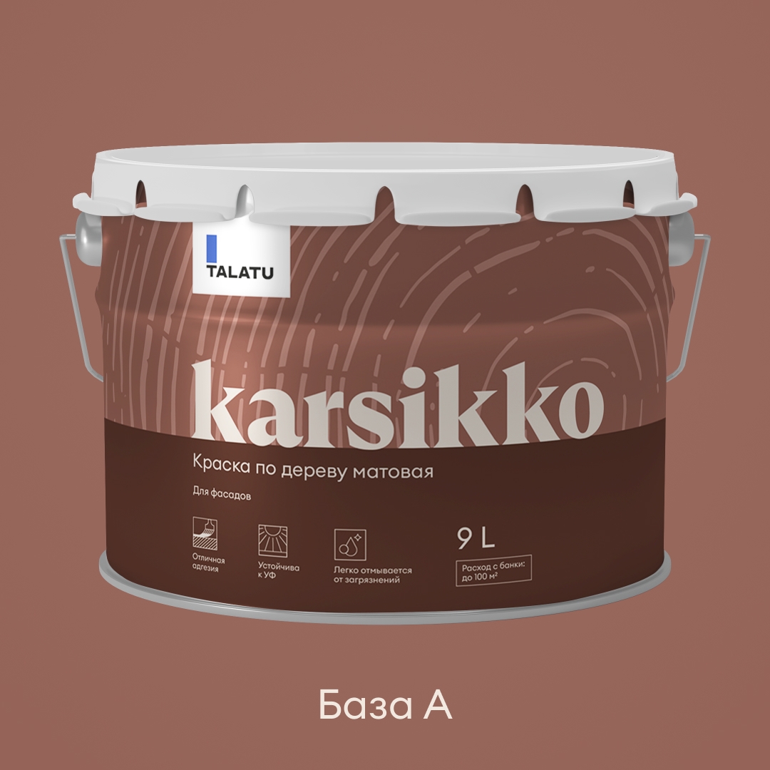 Изображение товара Краска по дереву матовая TALATU KARSIKKO БАЗА A 9 л для фасадов и интерьеров