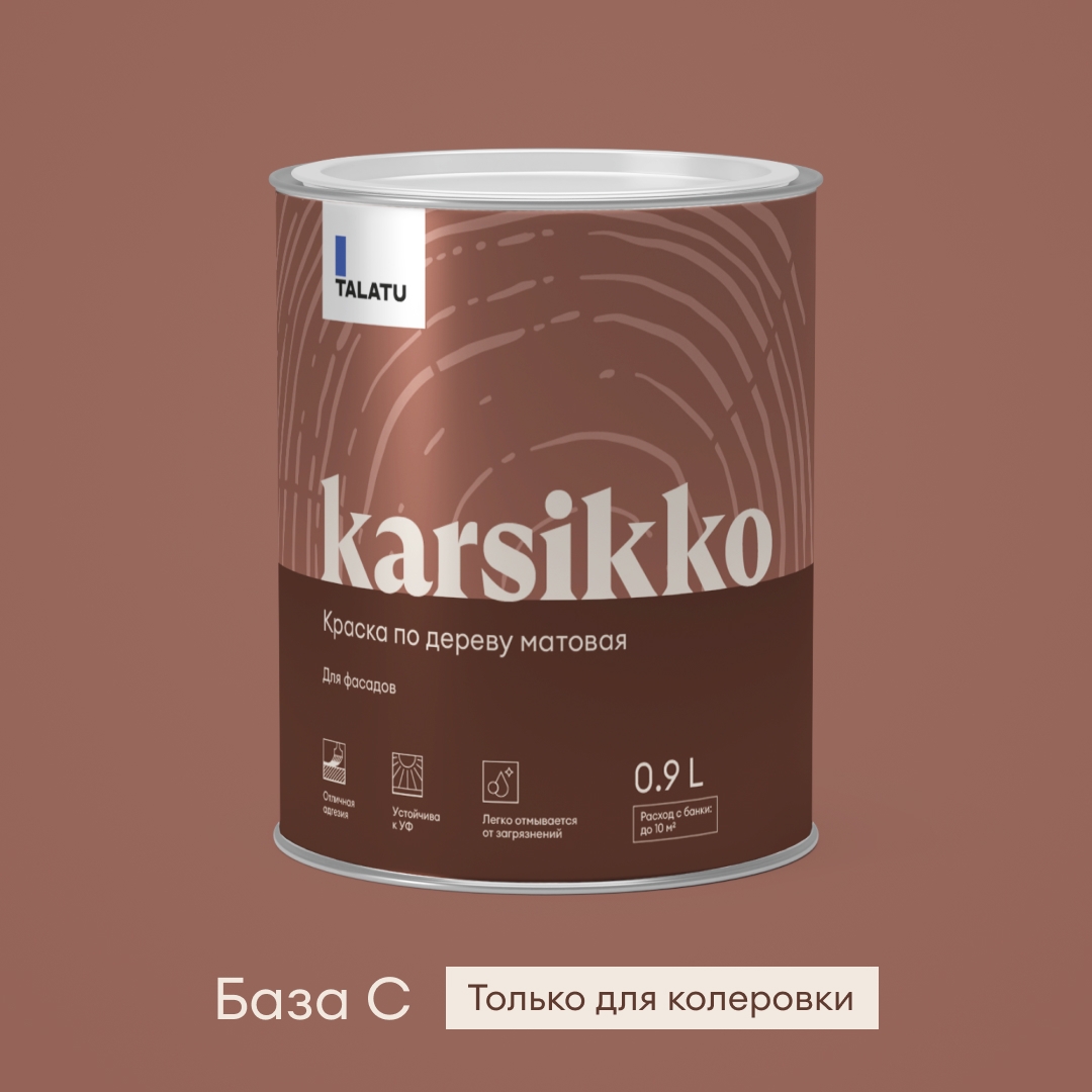 Изображение товара Краска по дереву матовая TALATU KARSIKKO БАЗА 0,9 л для наружных деревянных поверхностей