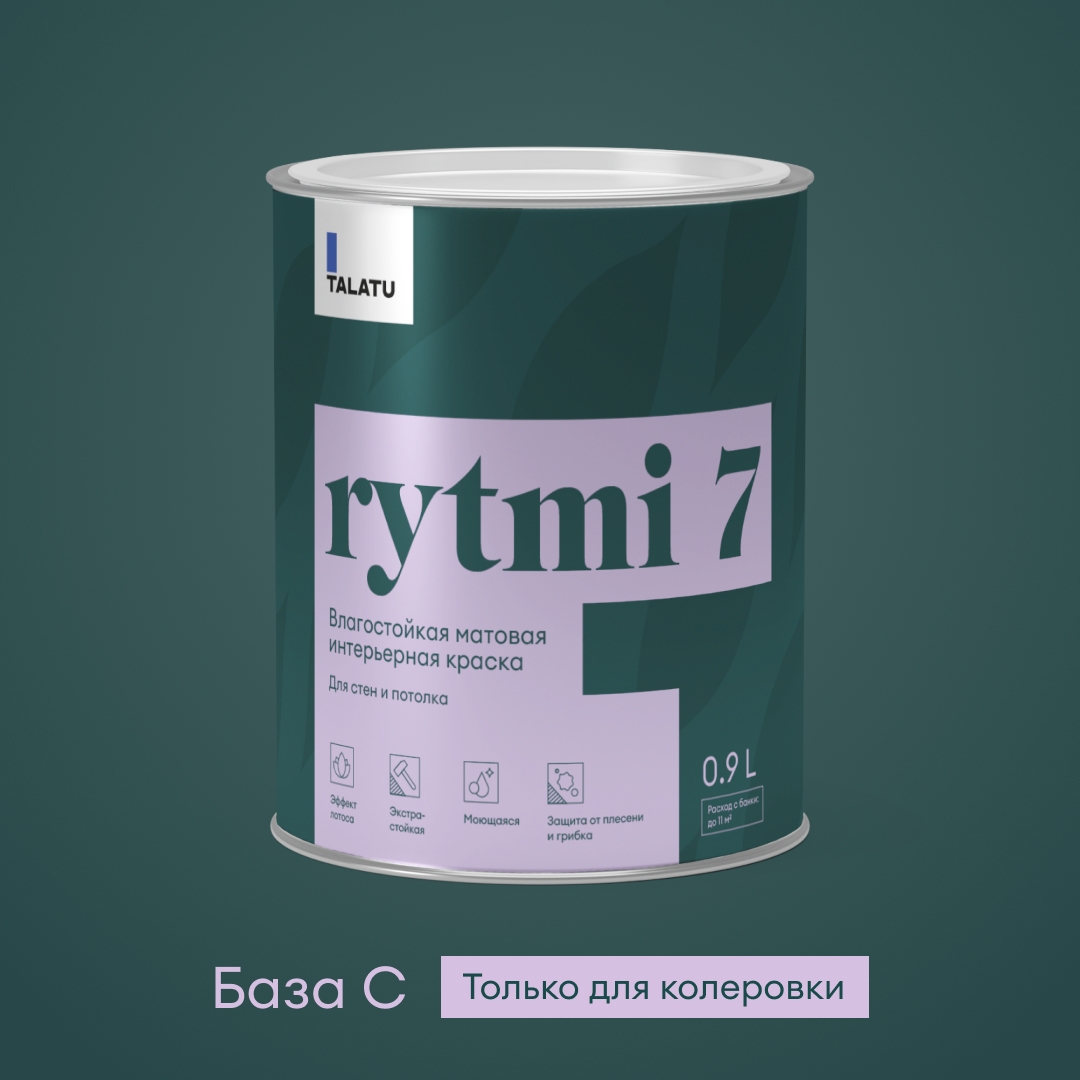 Изображение товара Влагостойкая матовая краска для стен и потолков TALATU RYTMI 7 БАЗА C 0,9 л