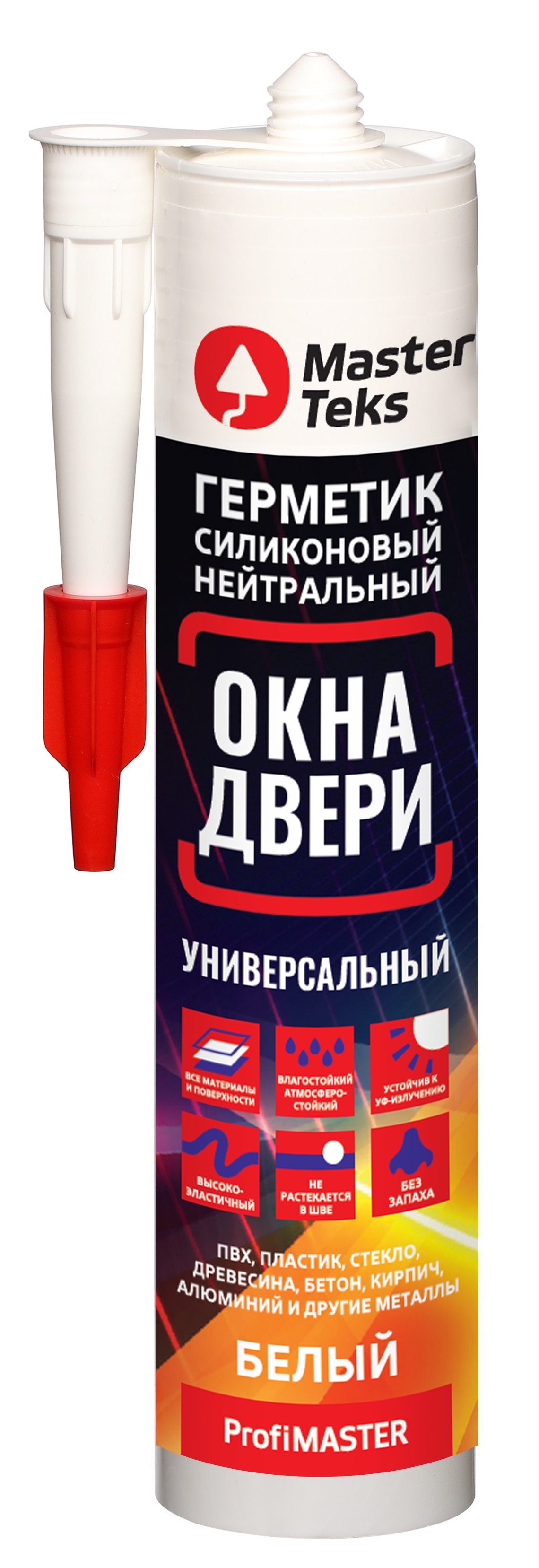 Изображение товара Герметик силиконовый MasterTeks PM для окон и дверей 280 мл белый