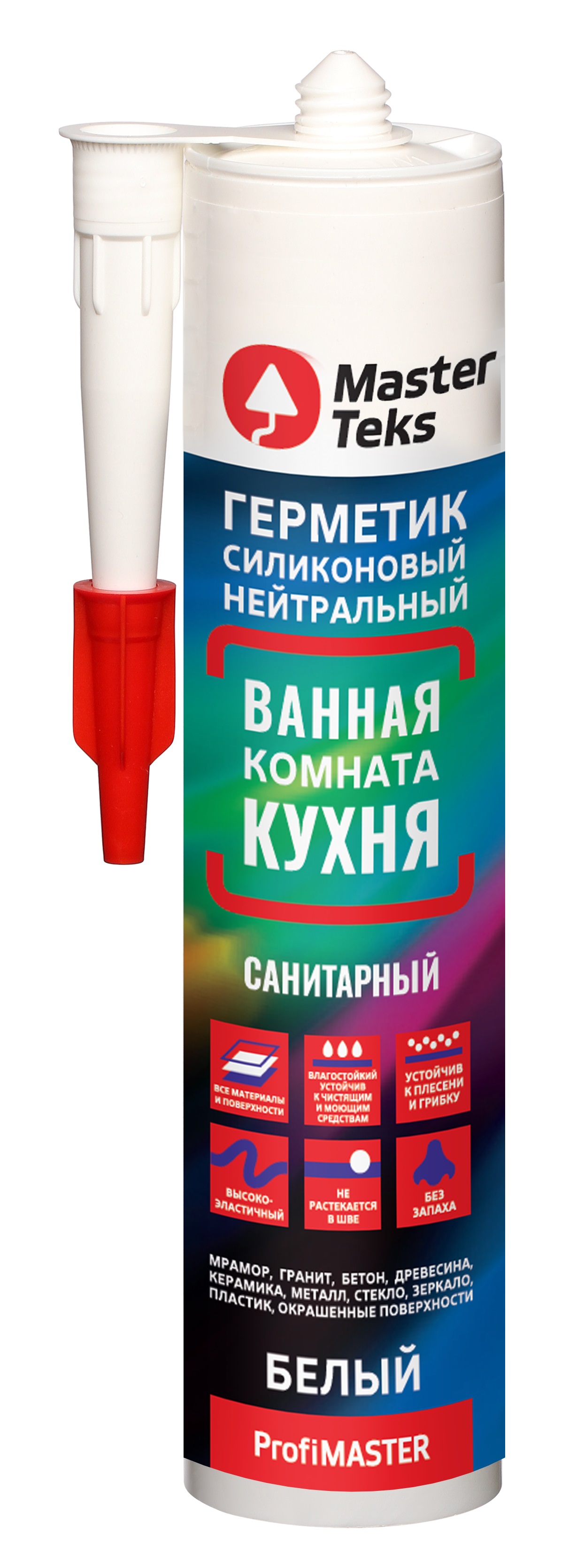 Изображение товара MasterTeks PM герметик силиконовый нейтральный ванная комната кухня 280 мл белый