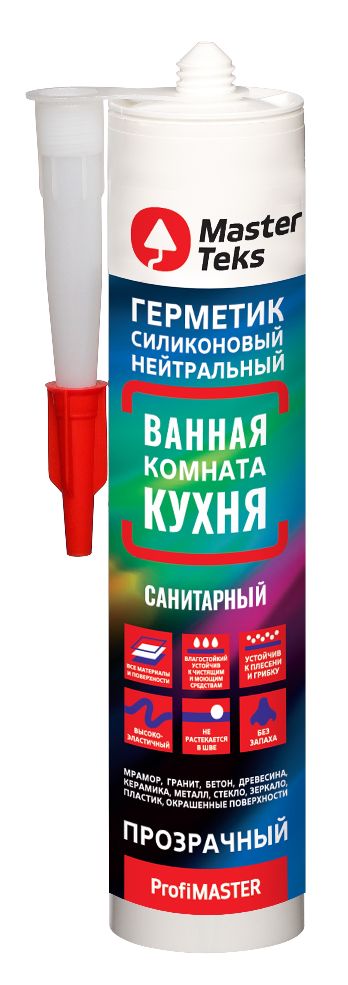 Изображение товара MasterTeks PM герметик силиконовый нейтральный ванная кухня 280 мл прозрачный