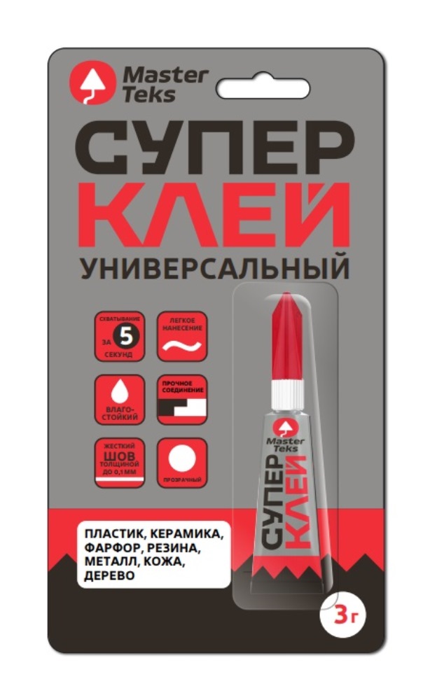 Изображение товара MasterTeks супер-клей цианоакрилатный универсальный 3 гр прозрачный