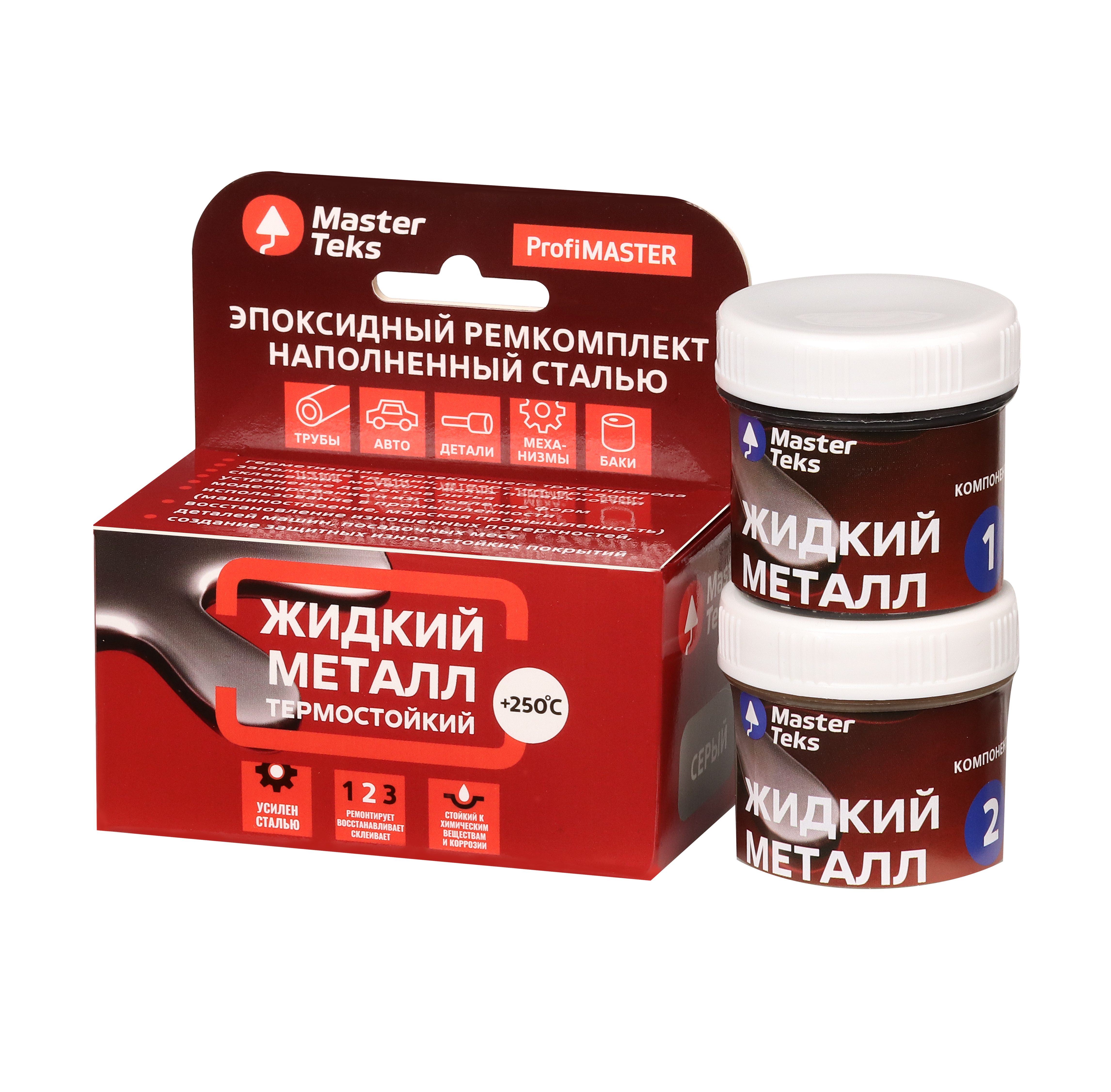 Изображение товара MasterTeks PM ремкомплект эпоксидный жидкий металл термостойкий 160 гр серый
