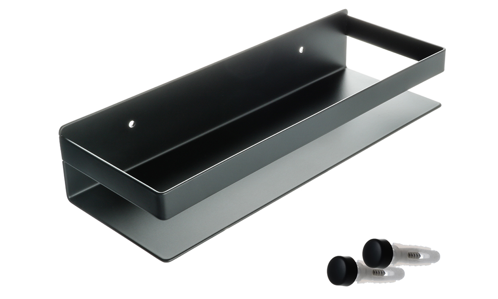 Изображение товара Полка прямая 1-этажная черная hotel 30х6х11 см из стали для дома и гостиниц