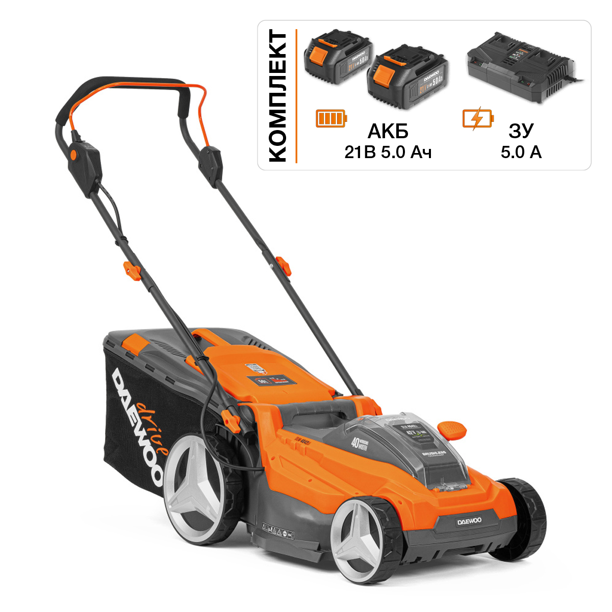 Изображение товара Аккумуляторная газонокосилка DAEWOO DLM 4042Li 40 см 42В, 2 АКБ, ЗУ