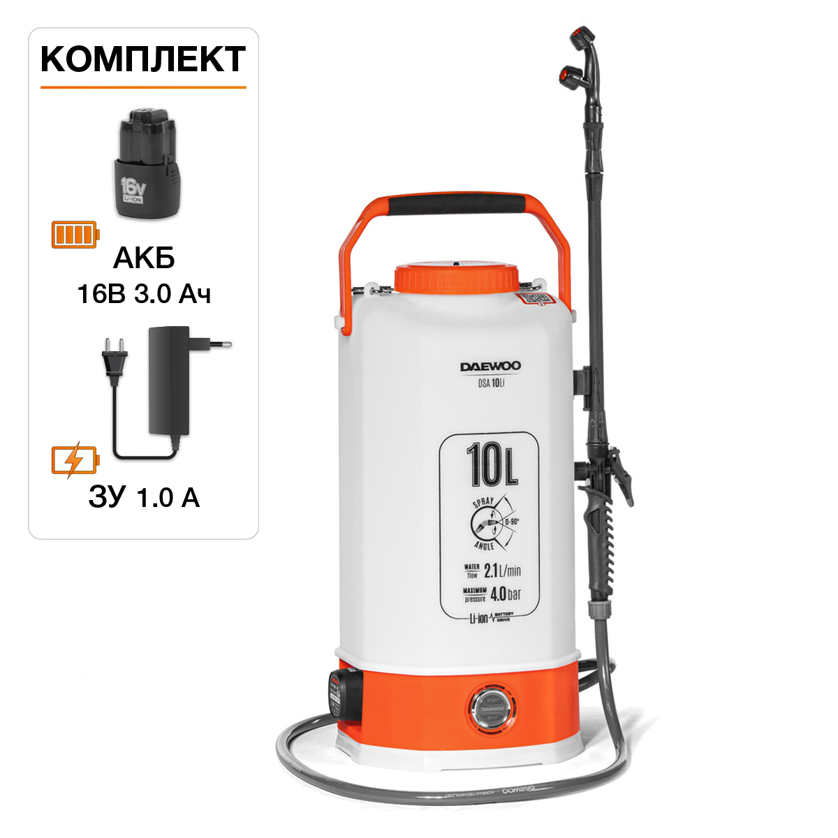 Изображение товара Аккумуляторный опрыскиватель DAEWOO DSA 10 Li 10 л аккумулятор 16 В