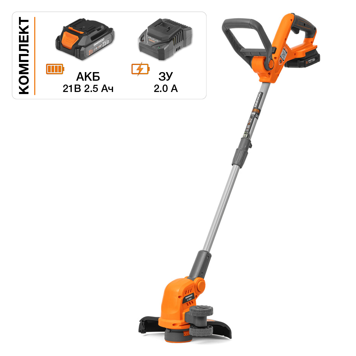 Изображение товара Аккумуляторный триммер DAEWOO DATR 3021Li SET 21 В 2,5 А·ч с аккумулятором и зарядным устройством