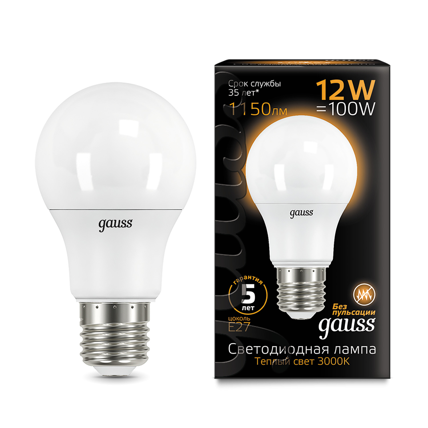 Изображение товара Лампа Gauss A60 12W 1150lm 3000K E27 LED