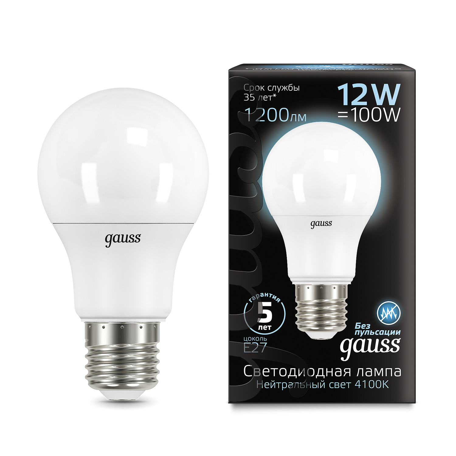 Изображение товара Светодиодная LED-Lампа Gauss A60 12W 1200lm 4100K E27 белая