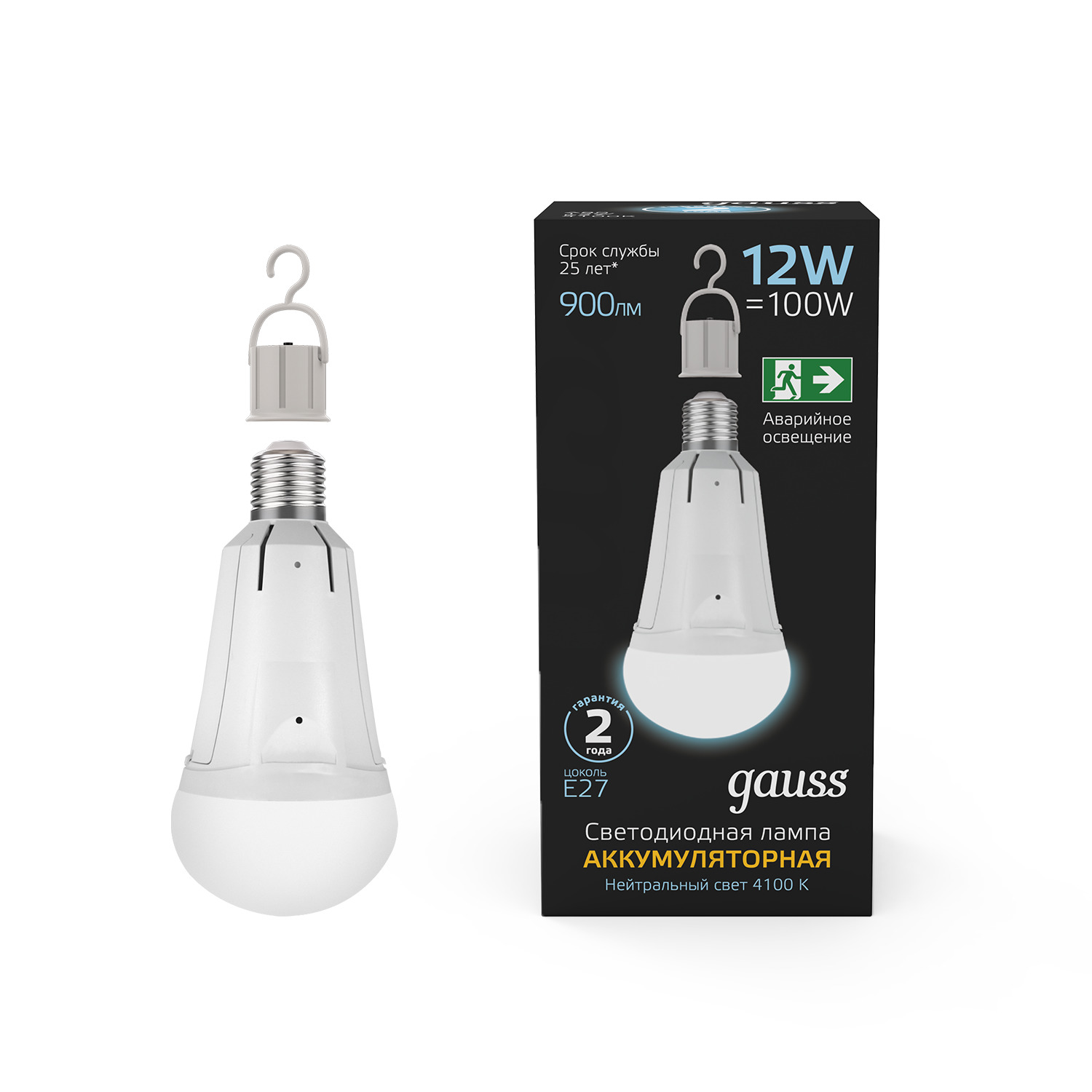 Изображение товара Аварийная LED лампа Gauss A80 12W 900lm 4100K с аккумулятором E27