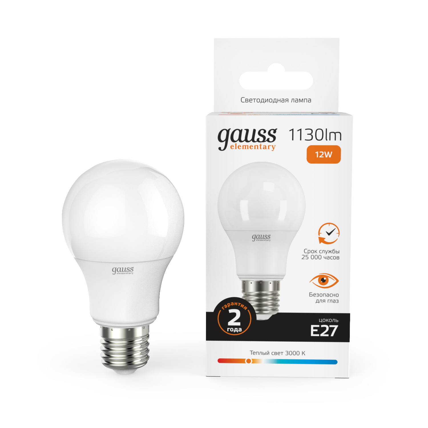 Изображение товара Лампа Gauss Elementary A60 12W 1130lm 3000K E27 LED