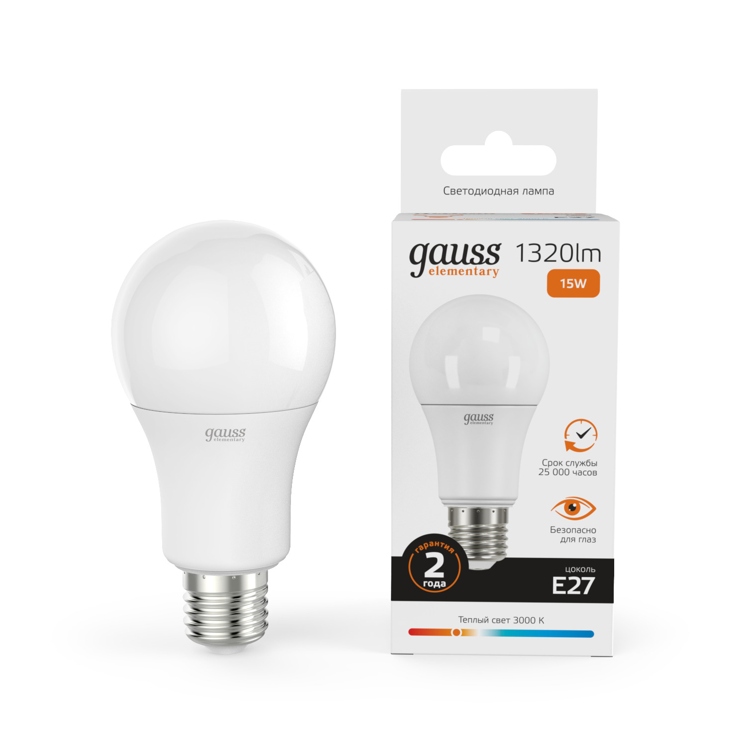 Изображение товара Лампа Gauss Elementary A60 15W 1320lm 3000K E27 LED