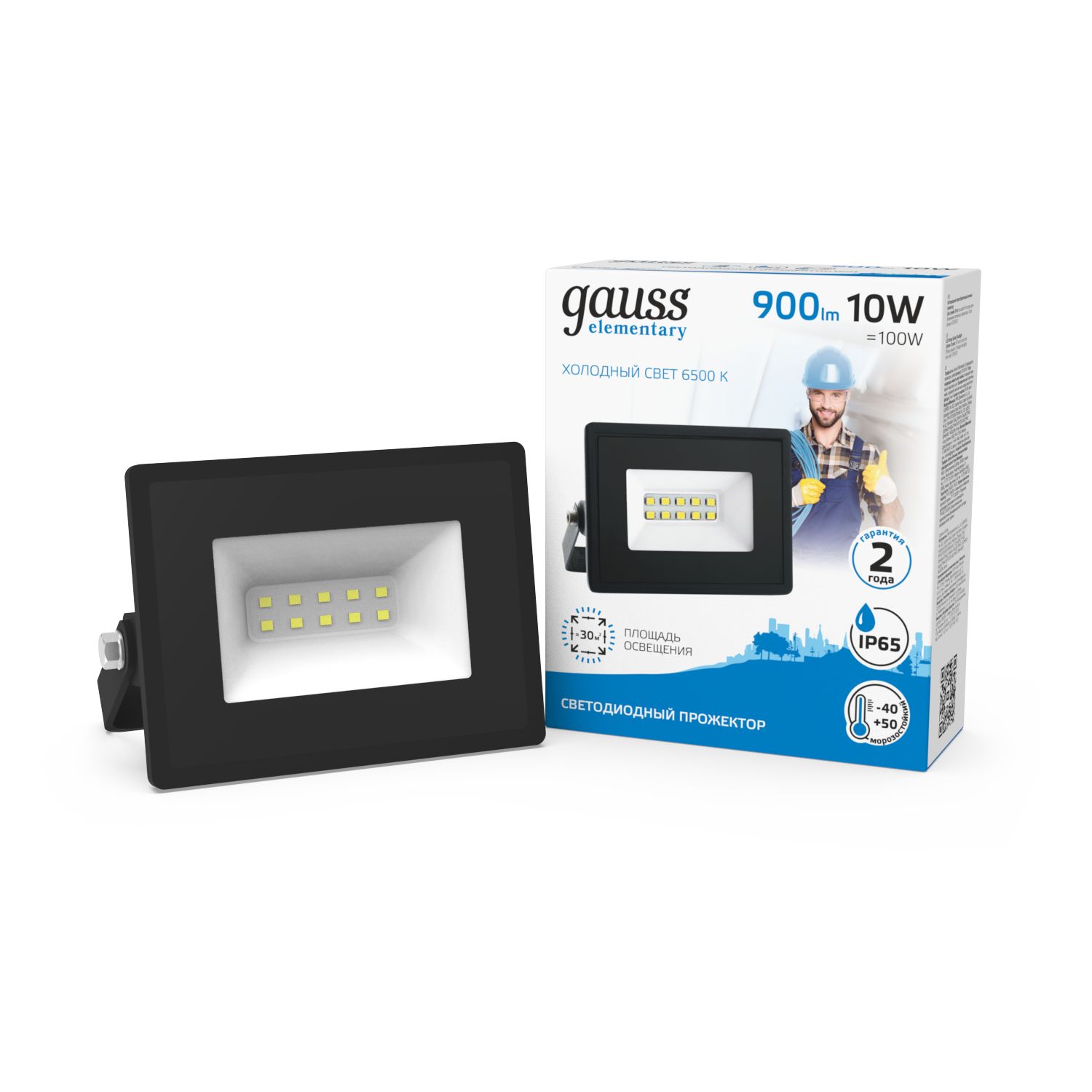 Изображение товара Прожектор Gauss Elementary 10W 850lm 6500К 200-240V IP65 черный LED