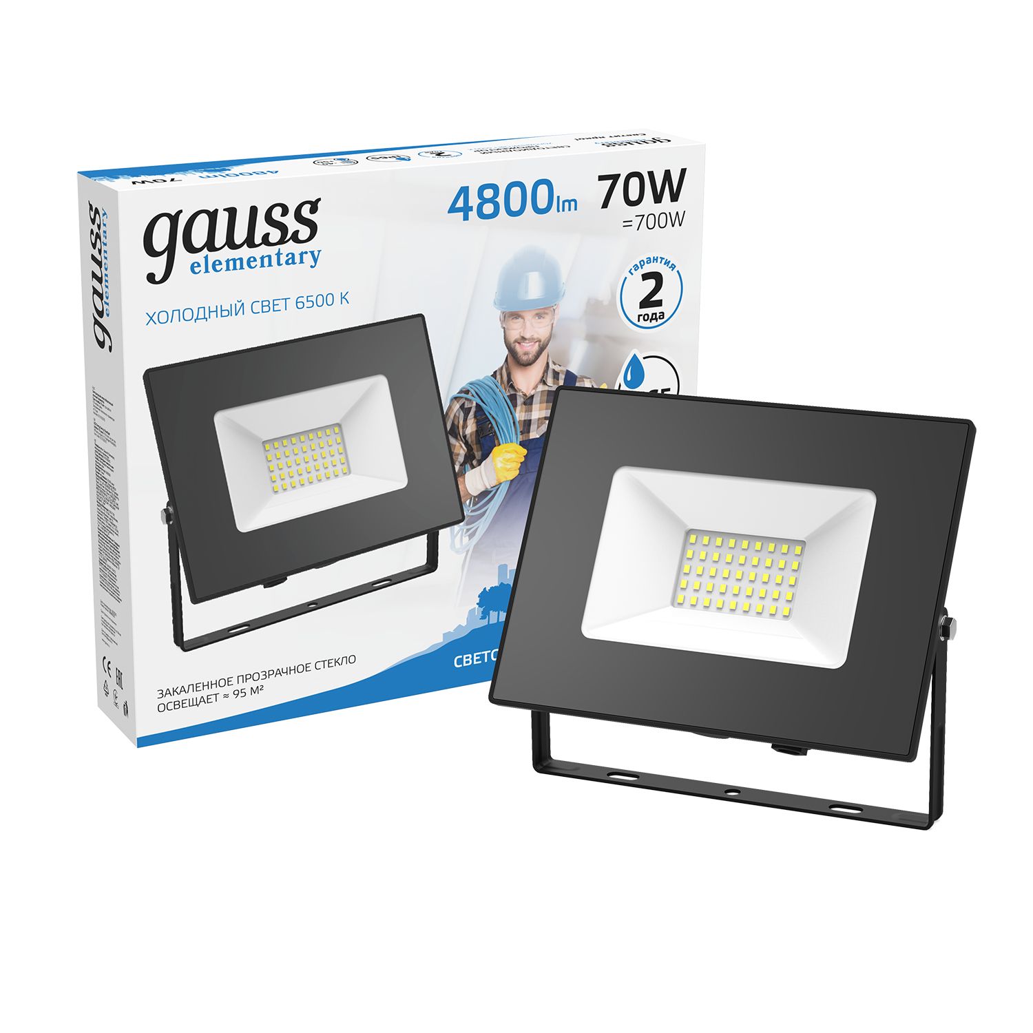Изображение товара Светодиодный прожектор Gauss Elementary G2 70W 6300lm IP65 черный