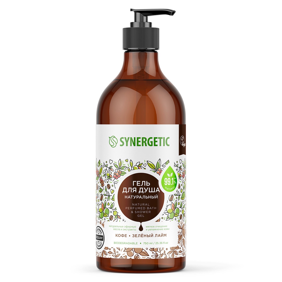 Изображение товара Гель для душа SYNERGETIC Кофе и зеленый лайм 750 мл