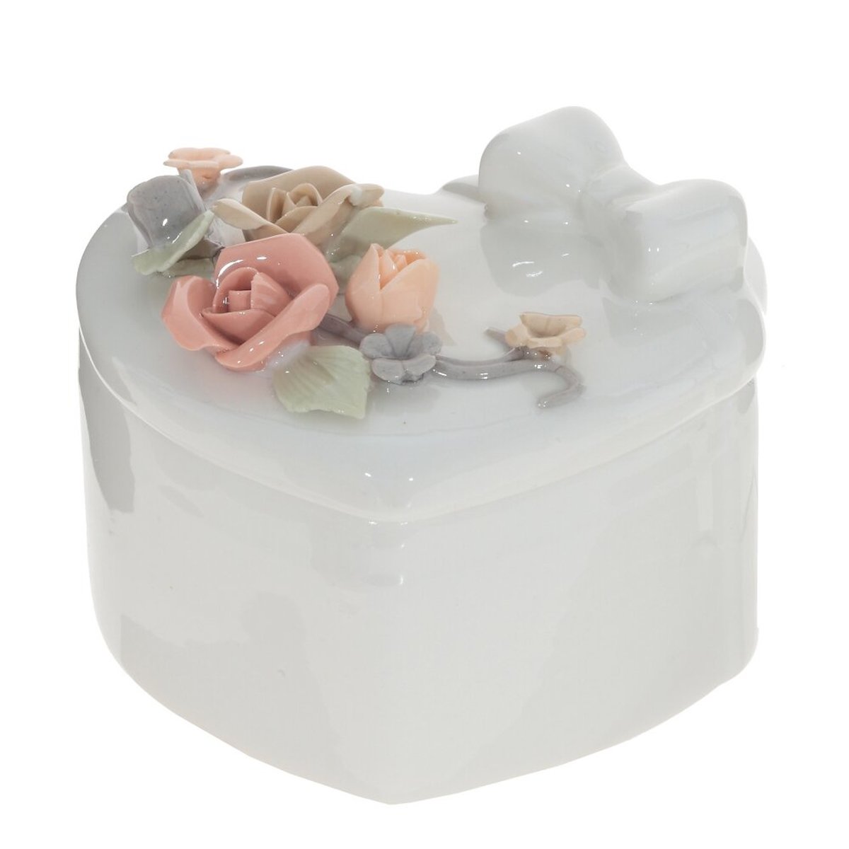 Изображение товара Фарфоровая шкатулка в форме сердца с цветочным декором 6,5 см