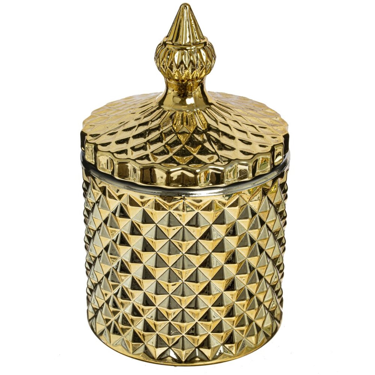 Изображение товара Стеклянная круглая шкатулка 15 см с золотым цветом для украшений