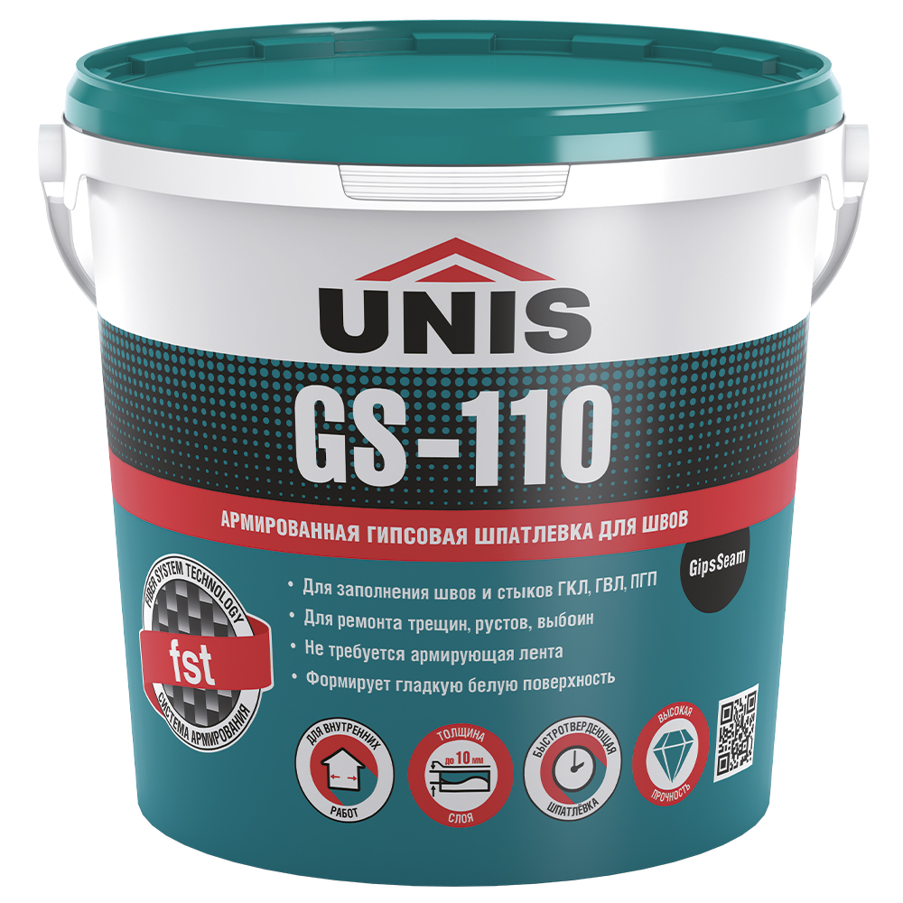 Изображение товара Шпатлевка гипсовая для швов ГКЛ UNIS GS-110 GipsSeam 5 кг для стен и потолков