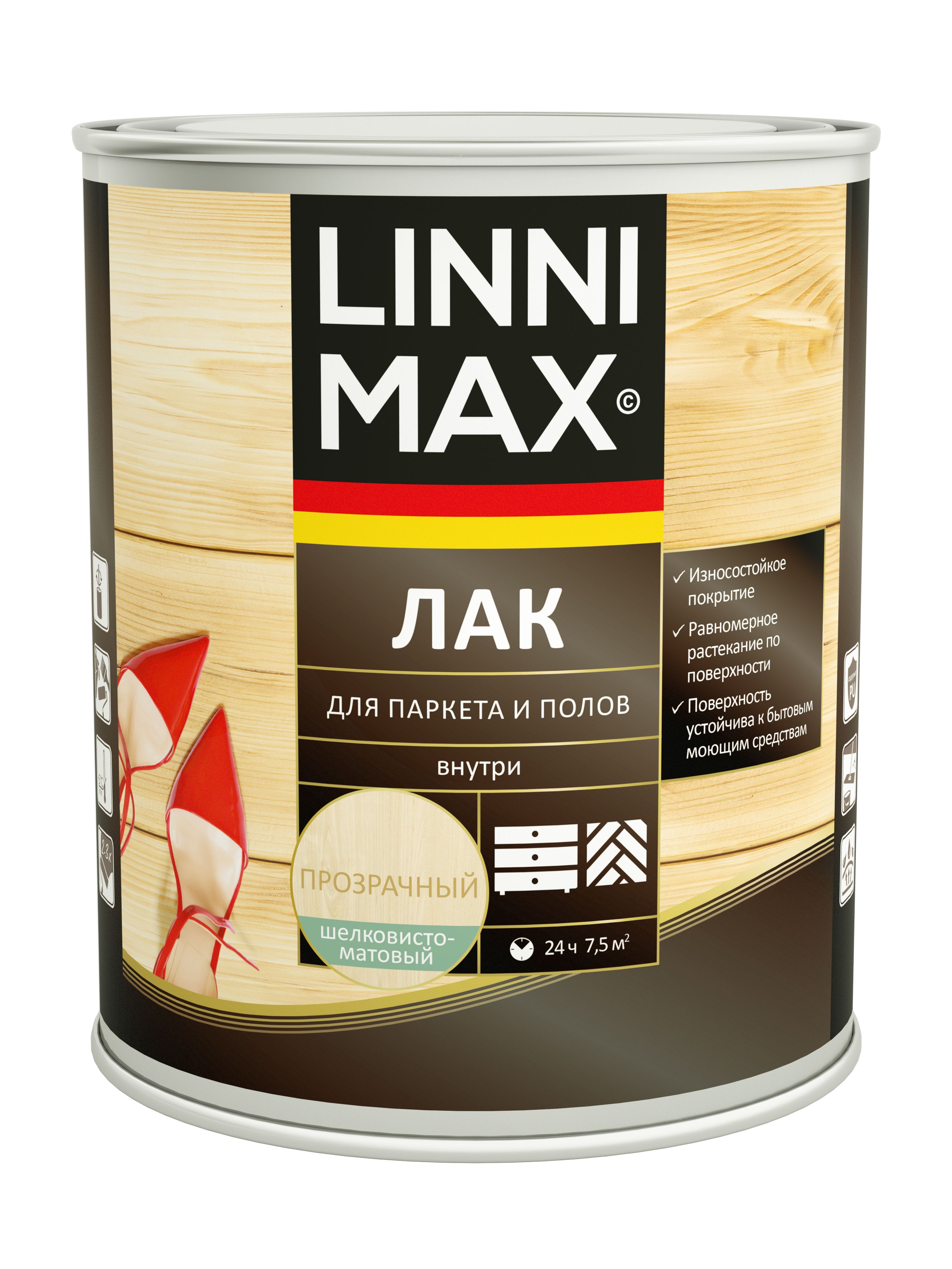 Изображение товара Лак алкидно-уретановый LINNIMAX для паркета и полов шелковисто-матовый 0,75 л