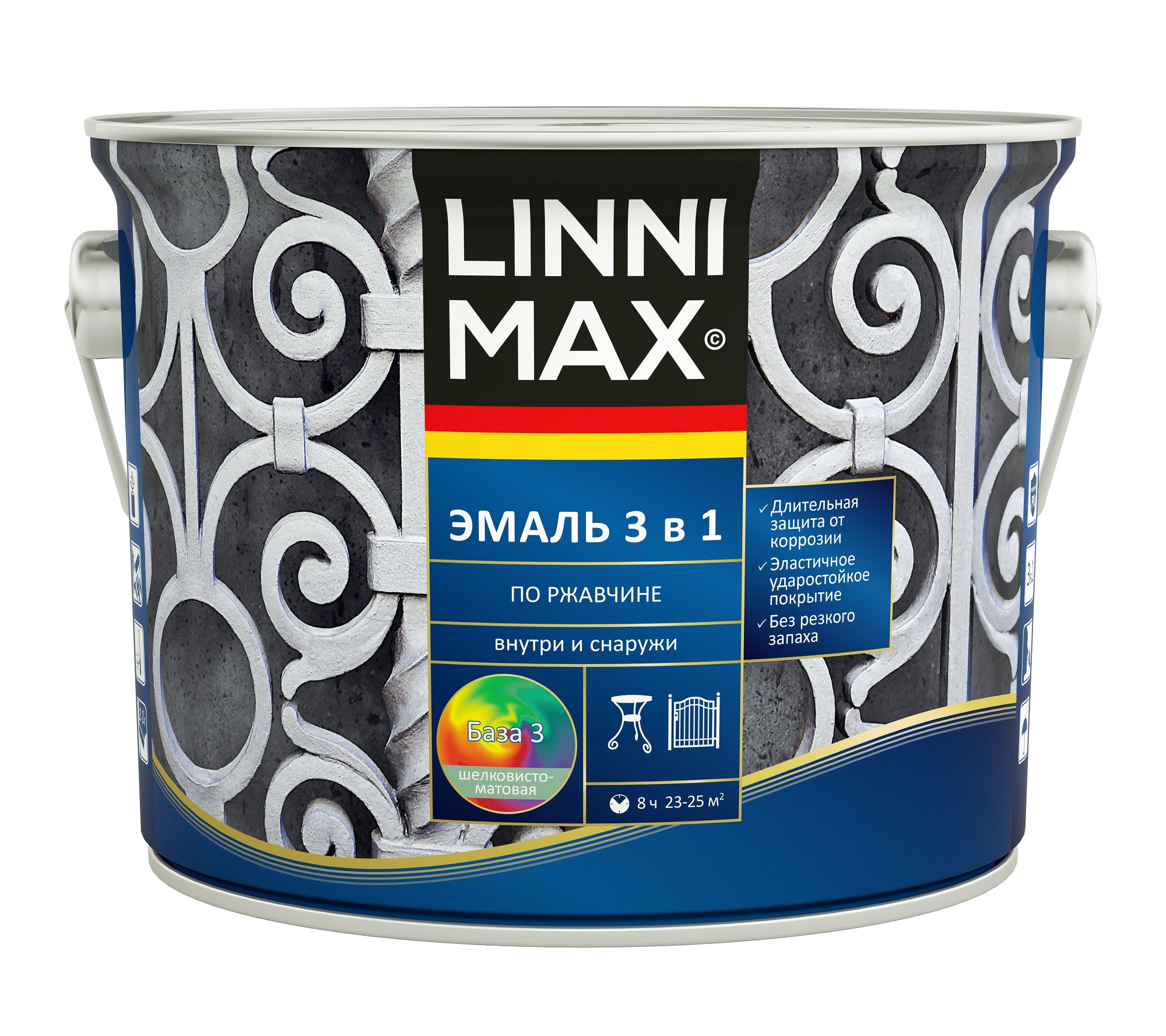 Изображение товара Эмаль алкидно-уретановая LINNIMAX Эмаль по ржавчине 3 в 1 База 3 2,3 л