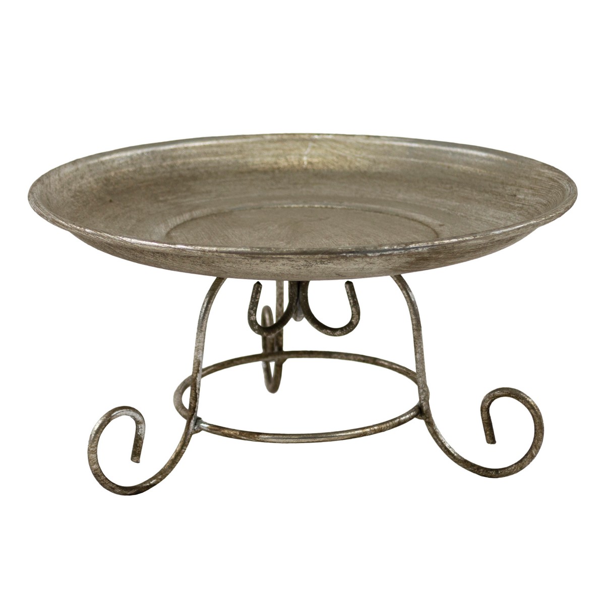 Изображение товара Декоративное металлическое блюдо на подставке D20xH10см серебряное