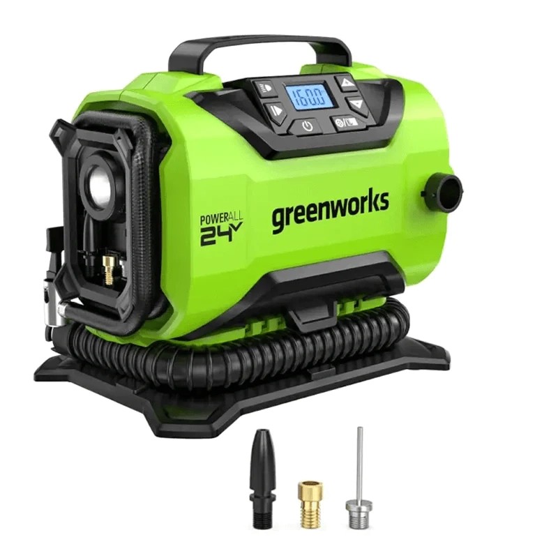 Изображение товара Портативный автомобильный компрессор Greenworks 24 В цифровой манометр