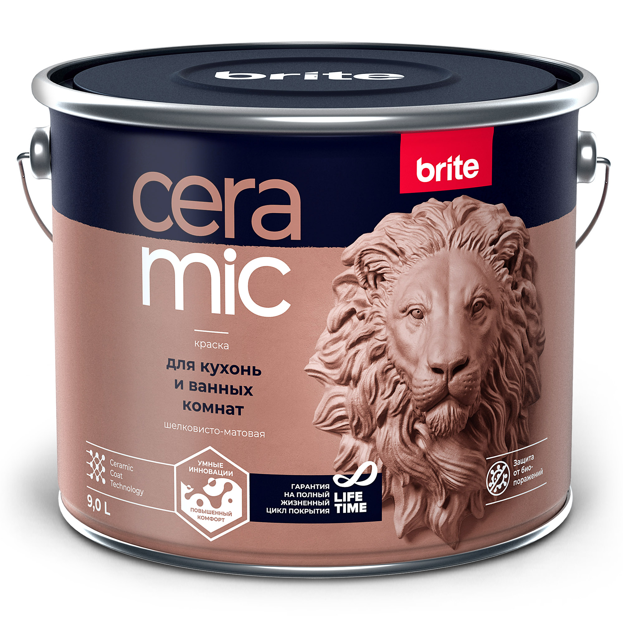 Изображение товара Краска BRITE CERAMIC для кухонь и ванных комнат база А, ведро 9 л
