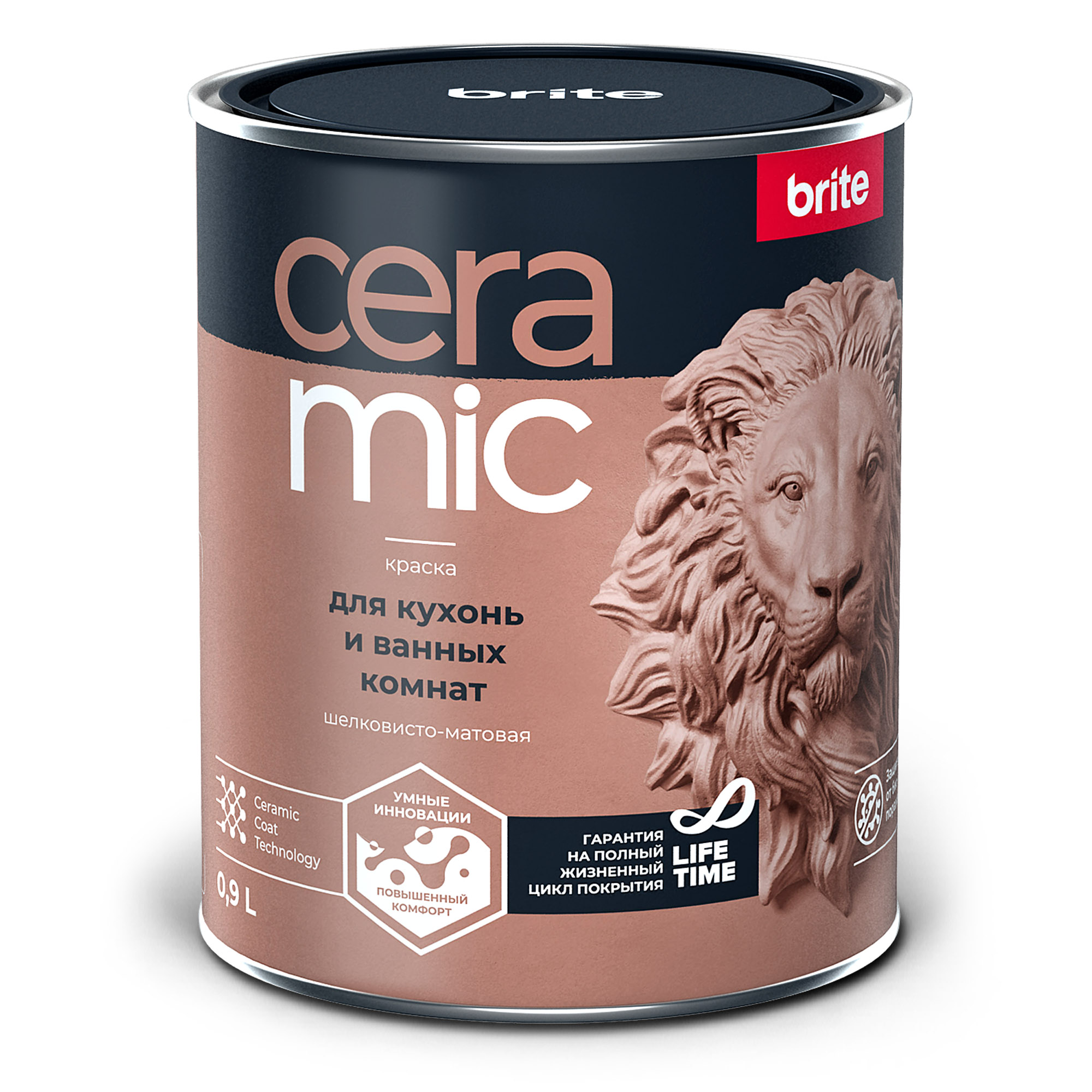 Изображение товара Краска BRITE CERAMIC для кухонь и ванных комнат база С, банка 0,9 л