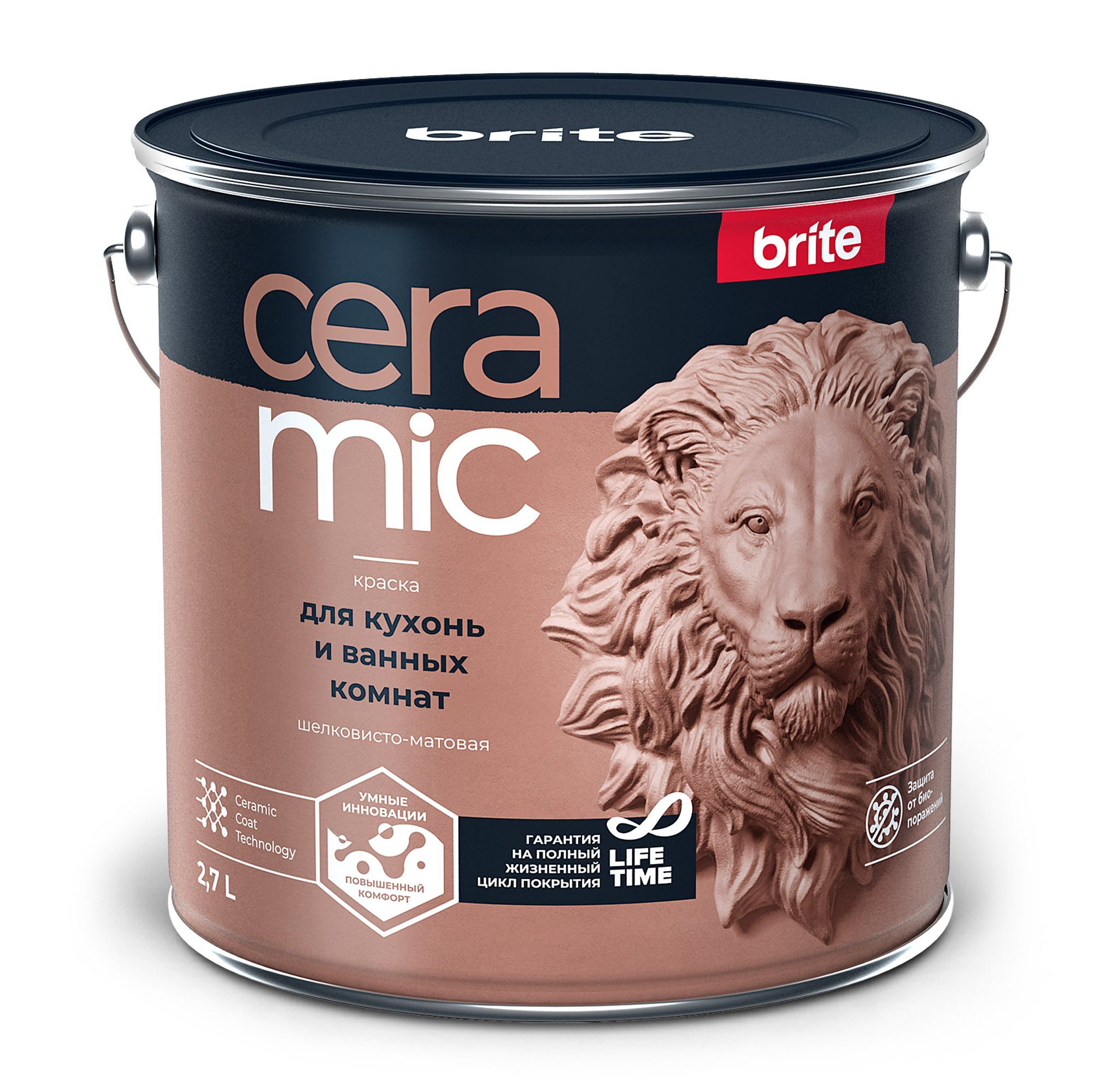 Изображение товара Краска BRITE CERAMIC для кухонь и ванных комнат база С, ведро 2,7 л