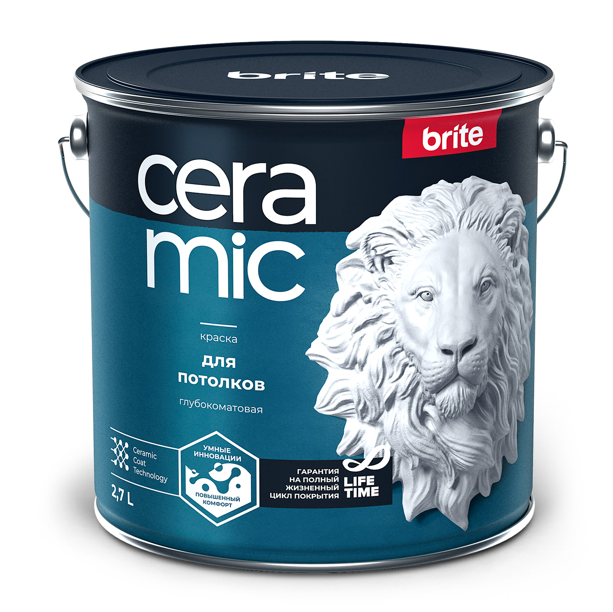 Изображение товара Краска BRITE CERAMIC для потолков база А, ведро 2,7 л – акриловая интерьерная