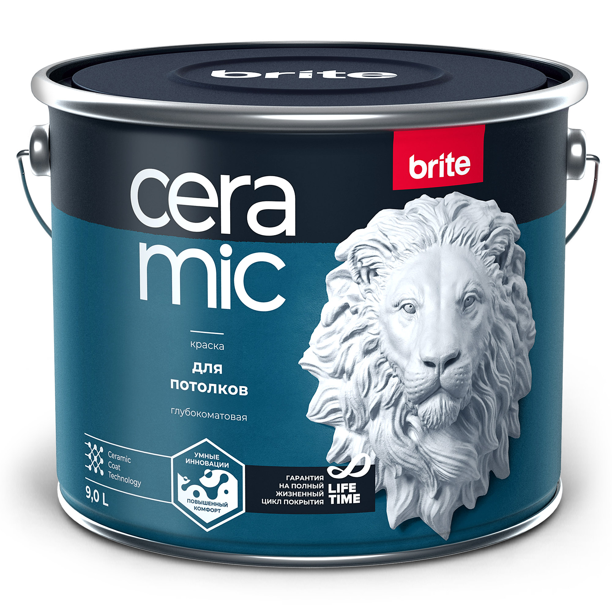 Изображение товара Краска BRITE CERAMIC для потолков база А, ведро 9 л