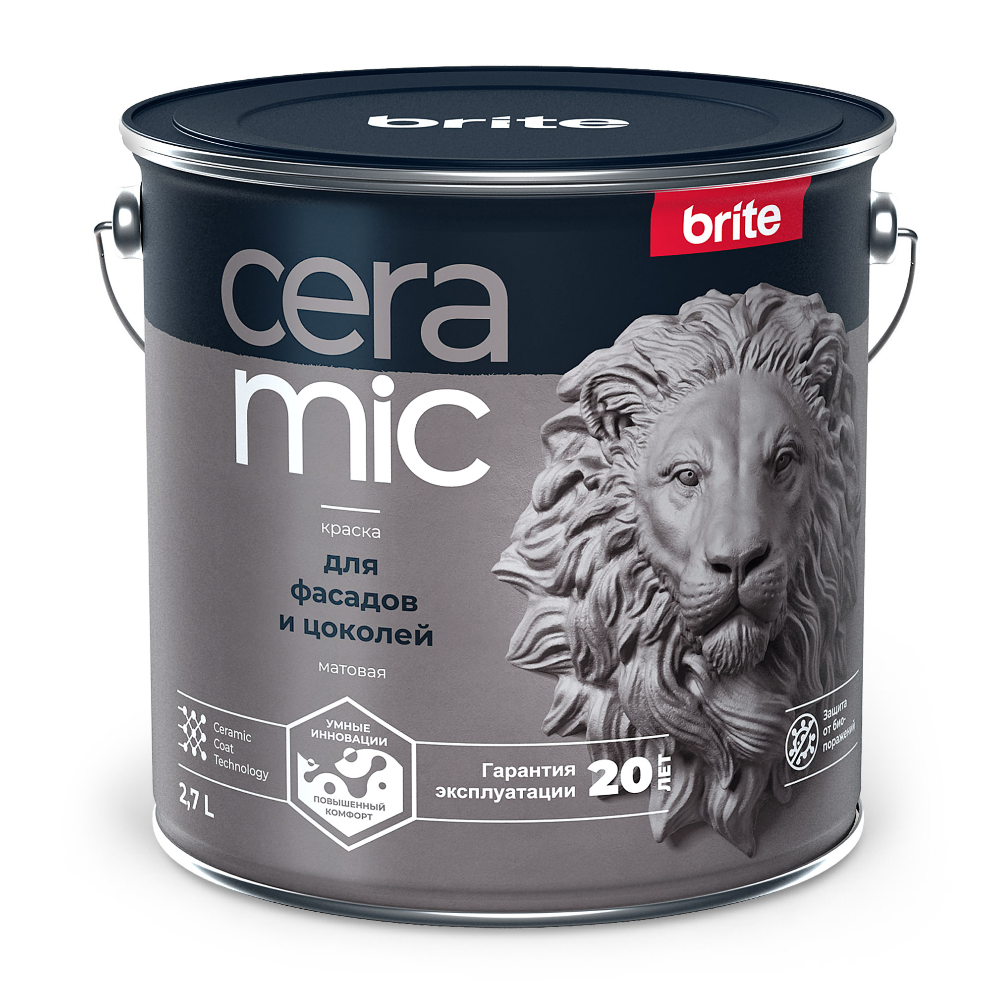 Изображение товара Краска BRITE CERAMIC для фасадов и цоколей база С, ведро 2,7 л