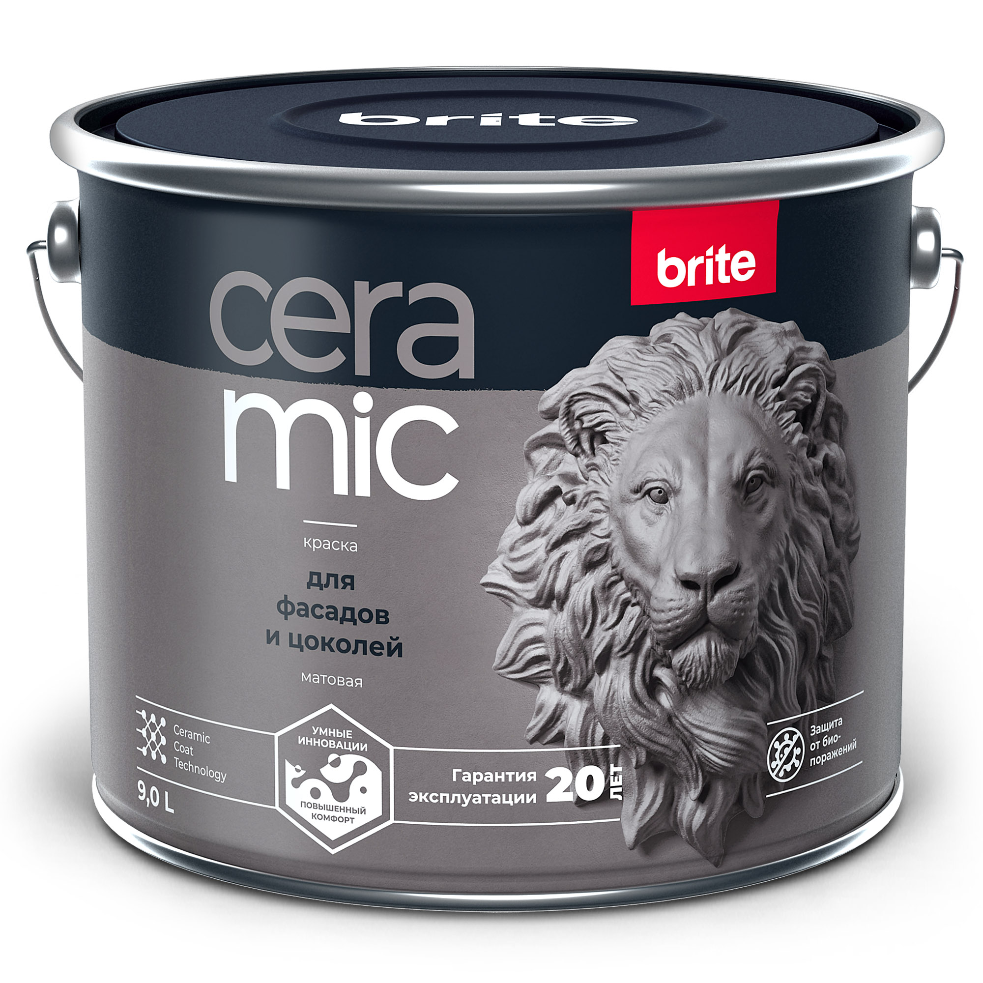 Изображение товара Краска BRITE CERAMIC для фасадов и цоколей база С, ведро 9 л
