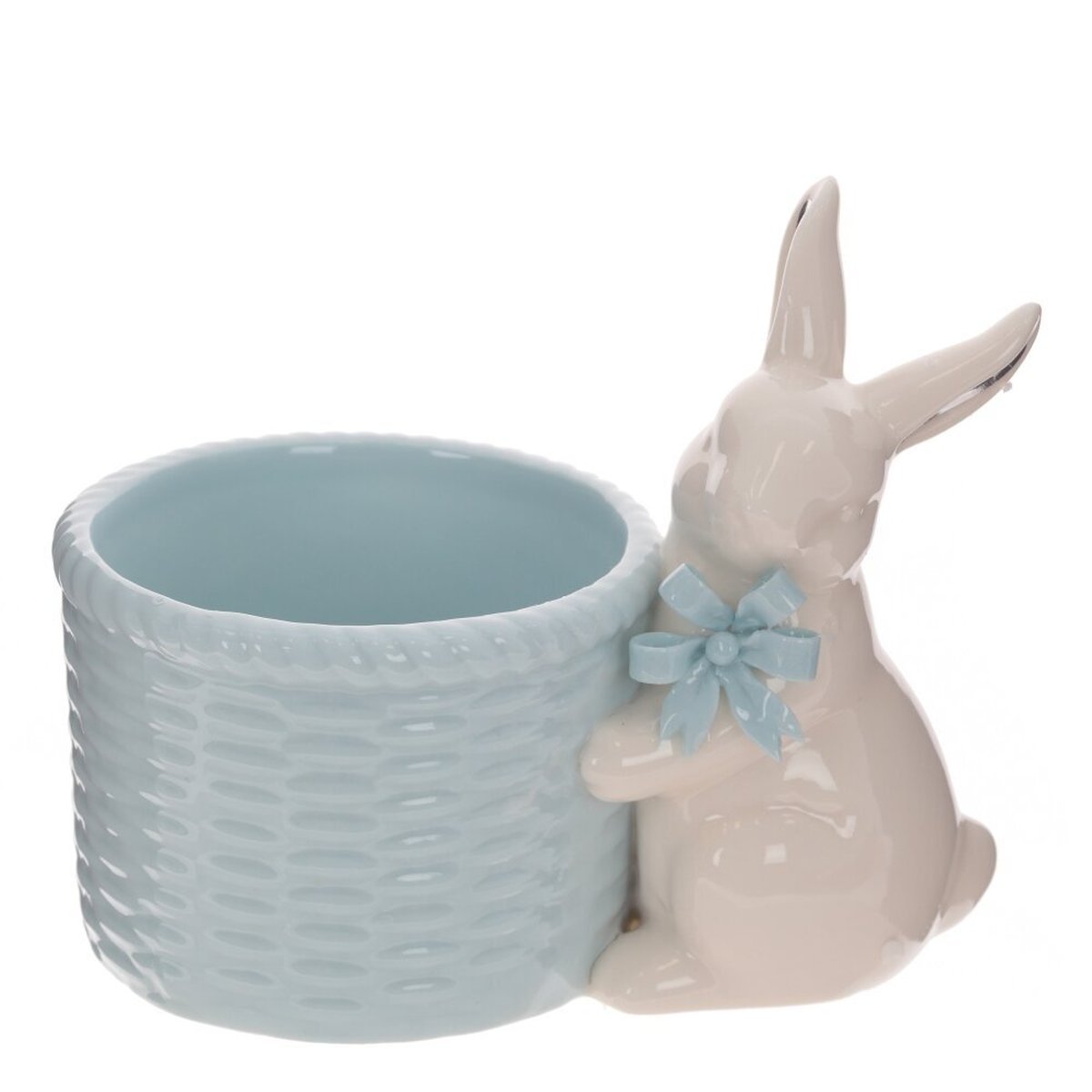 Изображение товара Конфетница с фигуркой кролика голубая для праздничного стола