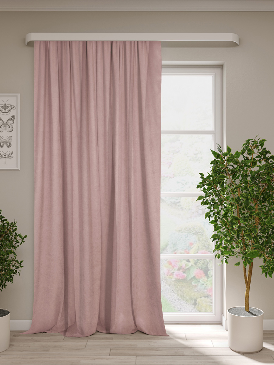 Изображение товара Современная портьерная штора из канваса 160x260 см бежевый с шторной лентой