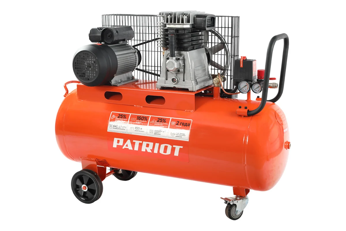 Изображение товара Компрессор поршневой ременной Patriot PTR 100-440I 100 л профессиональный