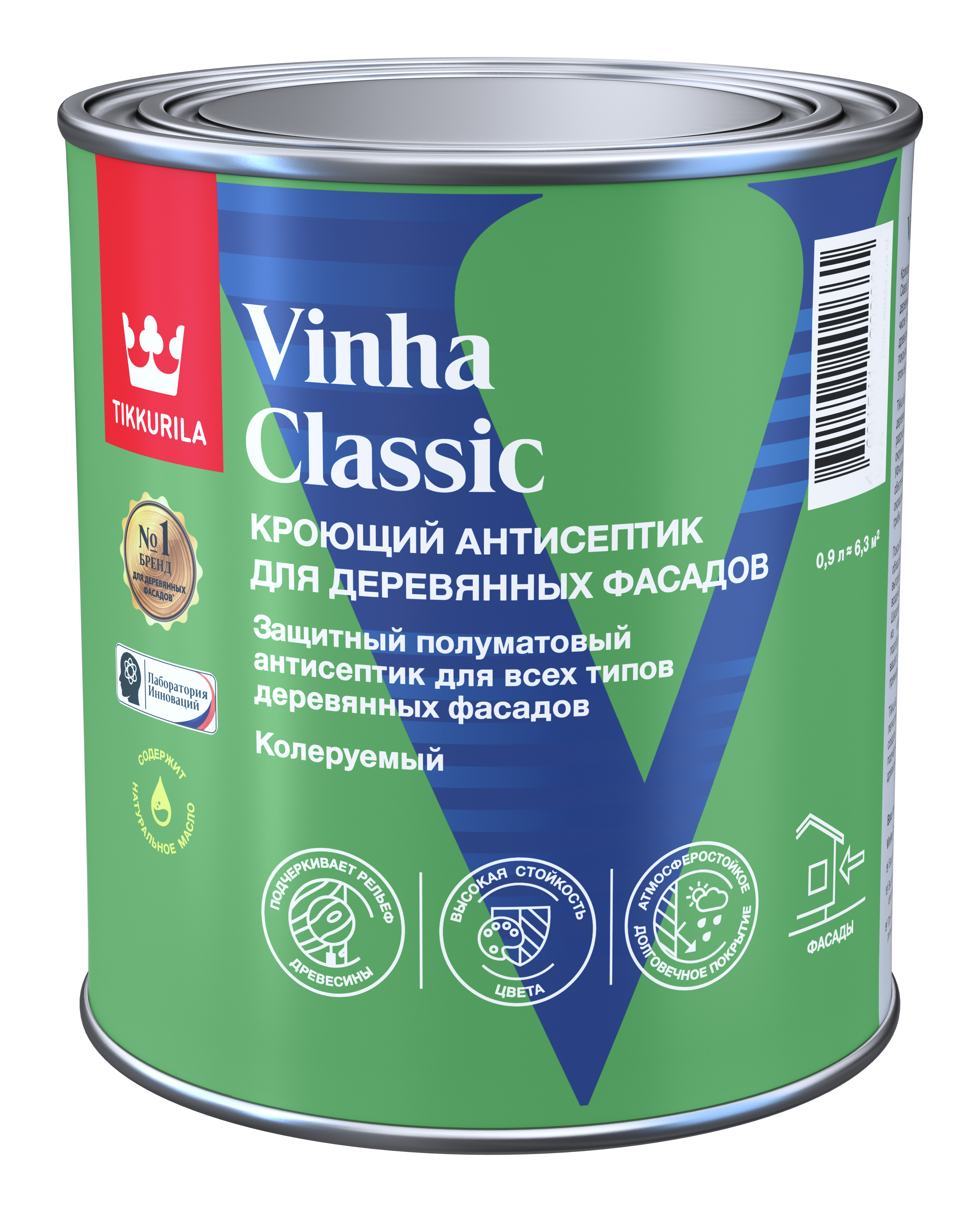 Изображение товара Антисептик Tikkurila Vinha Classic VC SM 0,9л для наружных деревянных поверхностей