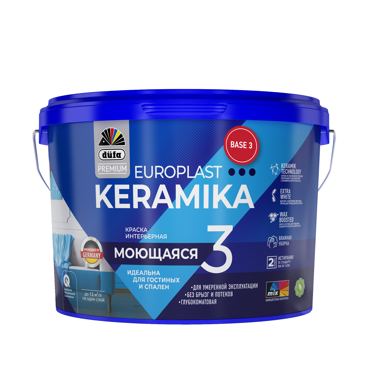 Изображение товара Краска DUFA PREMIUM EUROPLAST KERAMIKA 3 интерьерная моющаяся база 3  9л