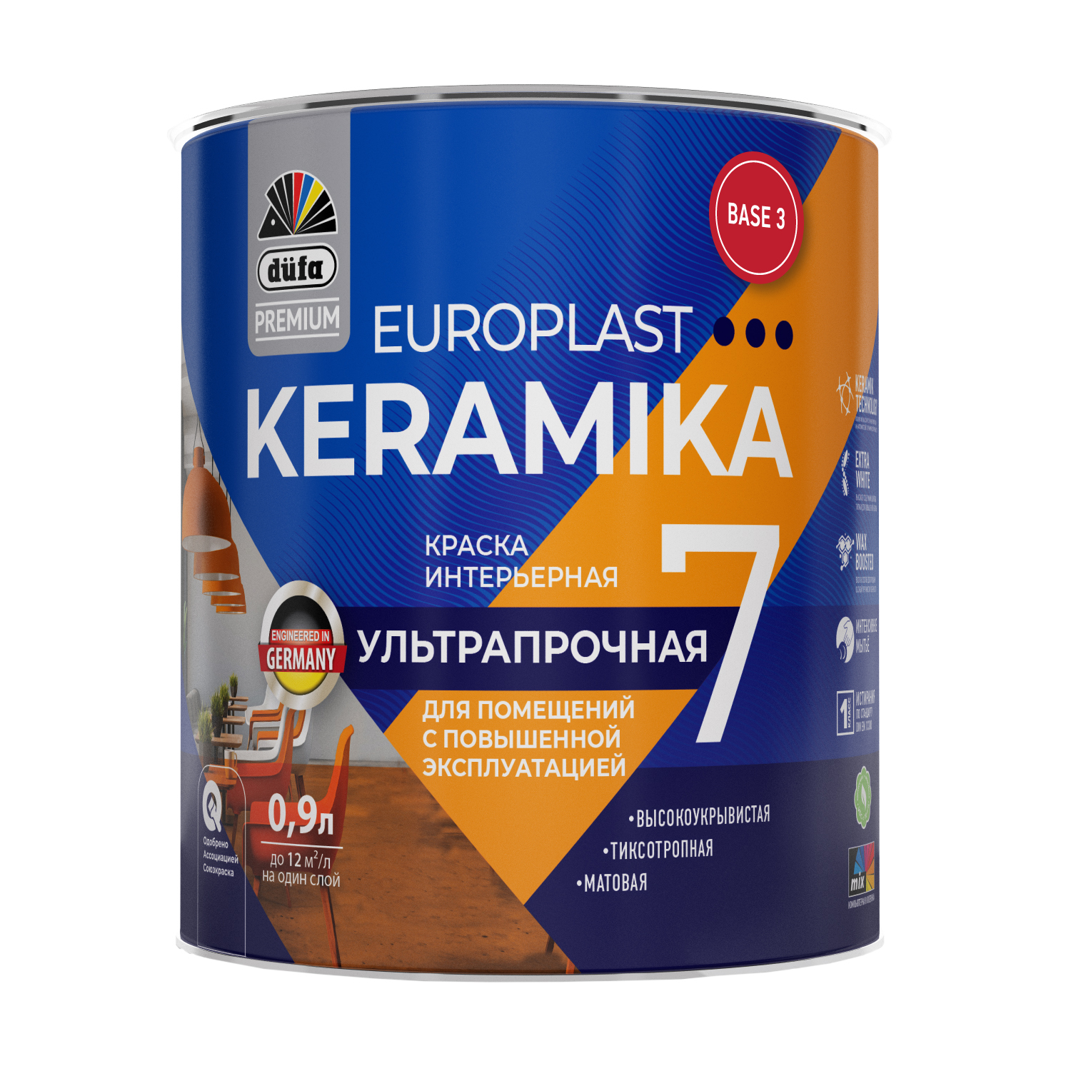 Изображение товара Краска DUFA PREMIUM EUROPLAST KERAMIKA 7 интерьерная ультрапрочная база 3 0,9л