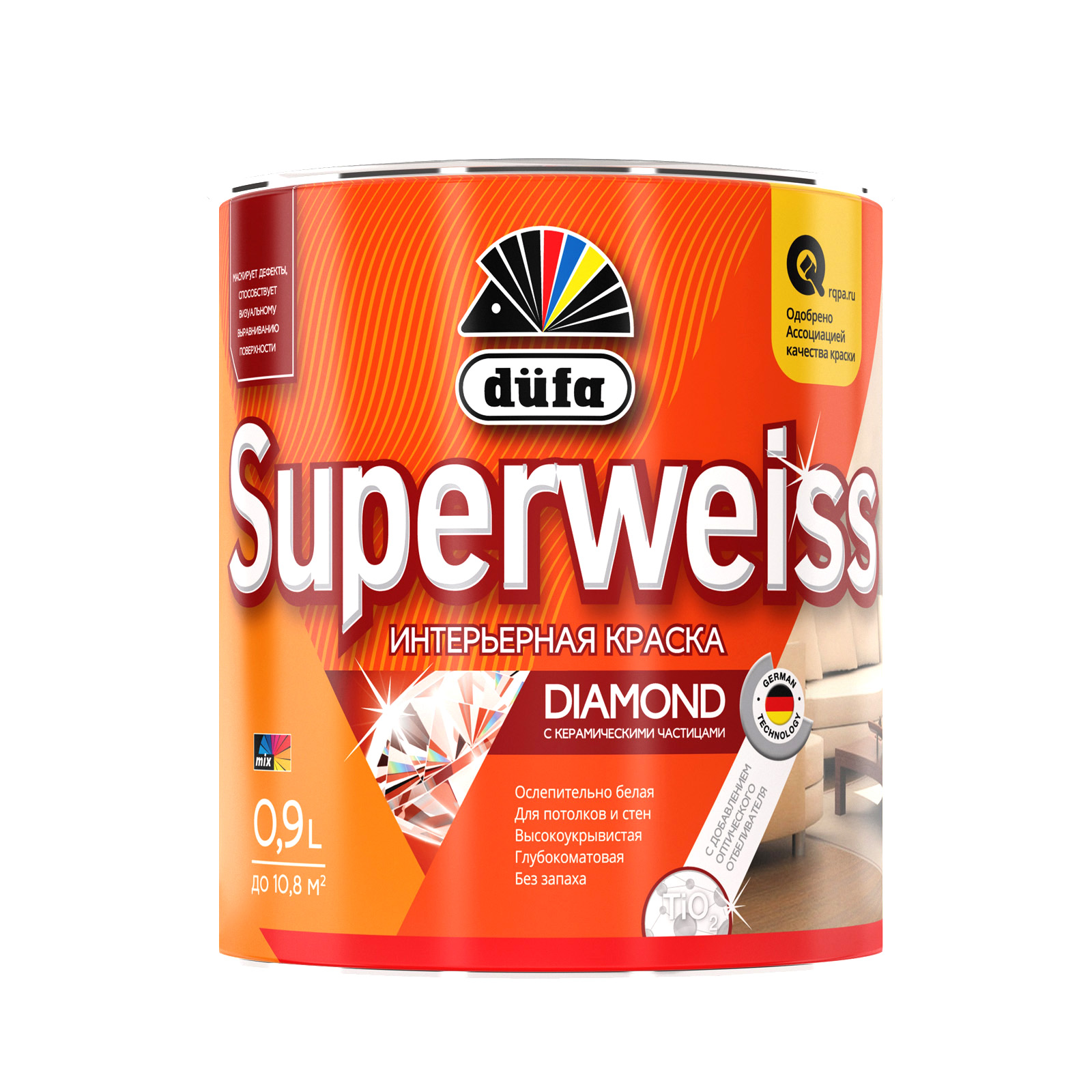 Изображение товара Краска DUFA SUPERWEISS RD4 интерьерная матовая белая 0,9л